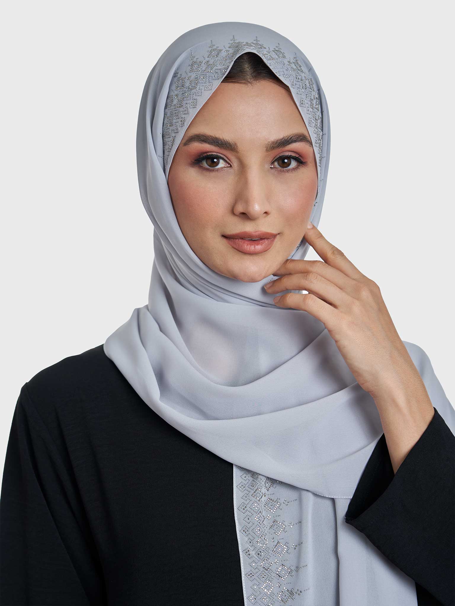 Chiffon Hijab With Geometric Stone Work Border (KP18069L) - Image 27