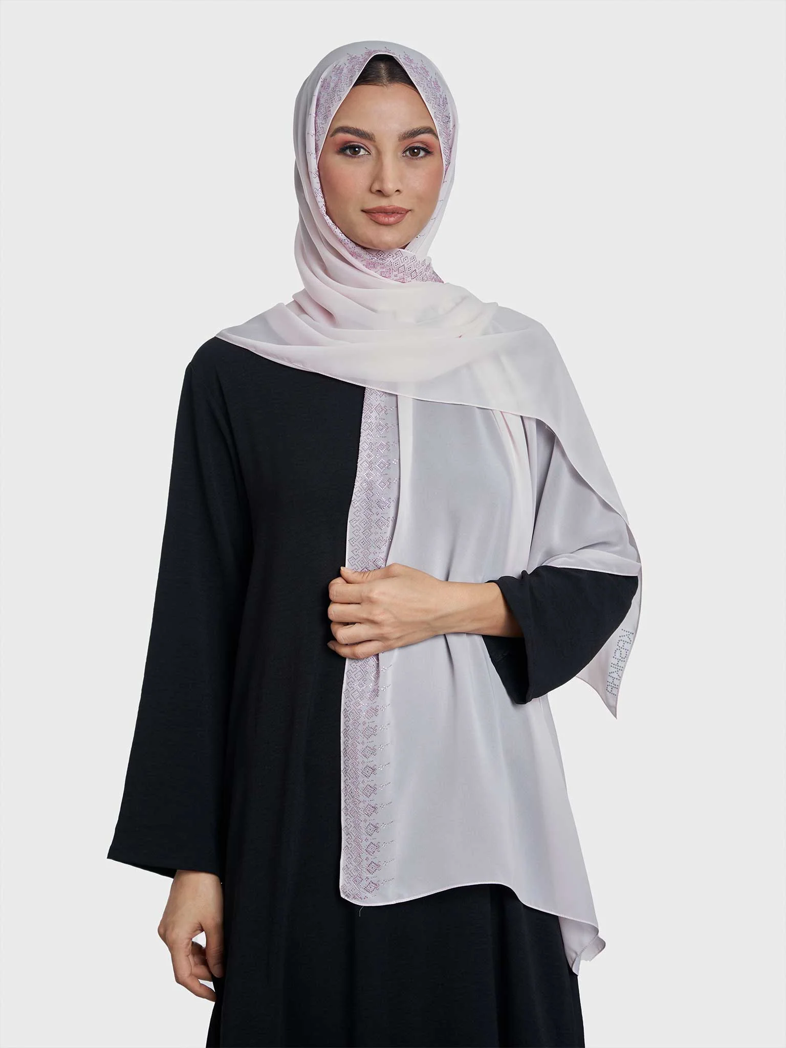Chiffon Hijab With Geometric Stone Work Border (KP18069L) - Image 32