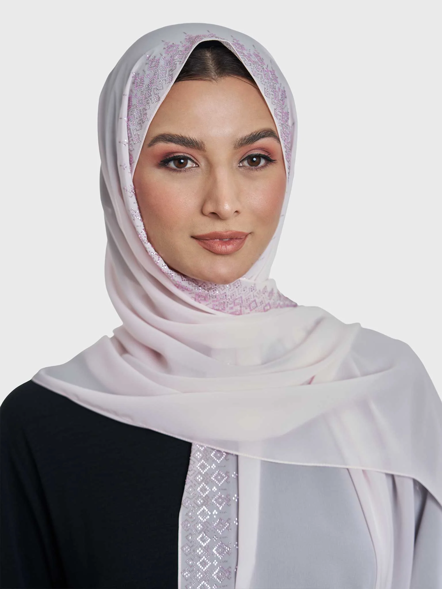 Chiffon Hijab With Geometric Stone Work Border (KP18069L) - Image 33
