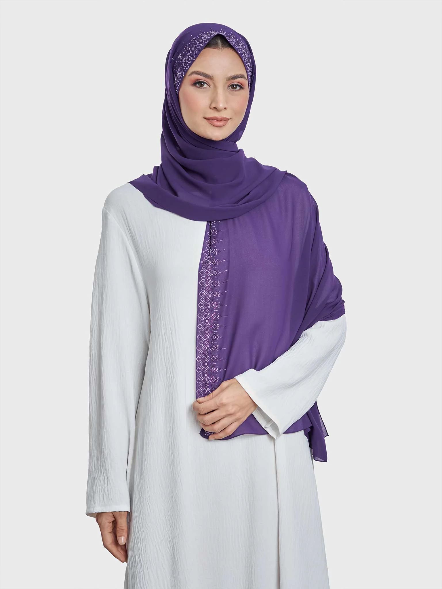 Chiffon Hijab With Geometric Stone Work Border (KP18069L) - Image 35