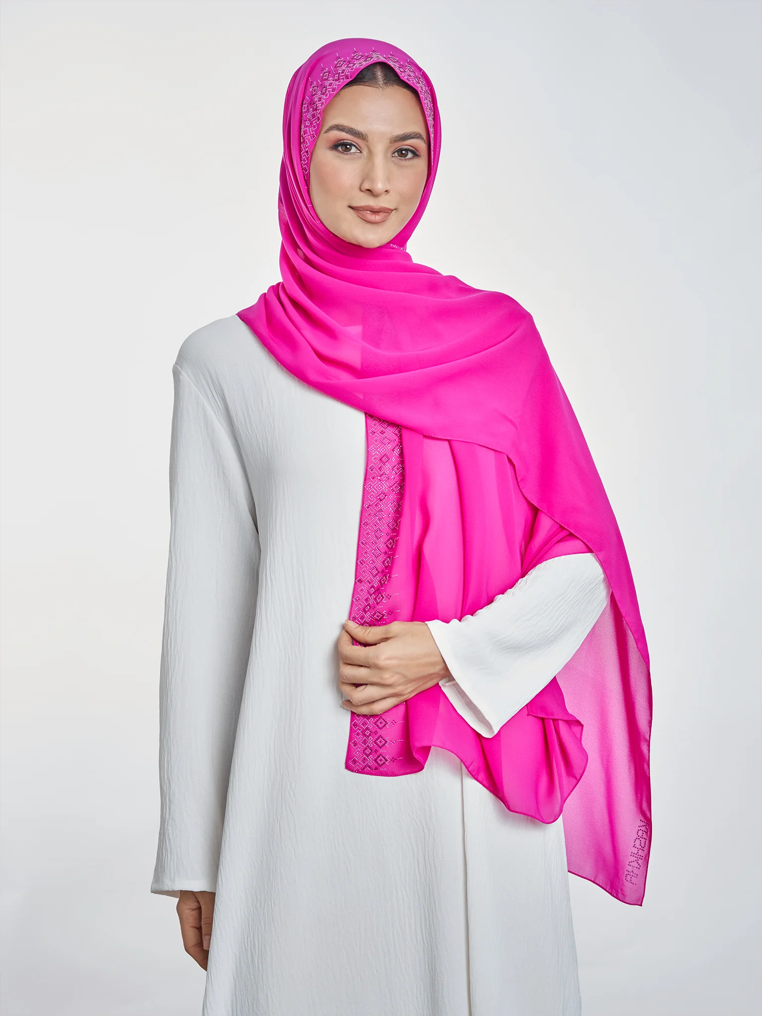 Chiffon Hijab With Geometric Stone Work Border (KP18069L) - Image 38