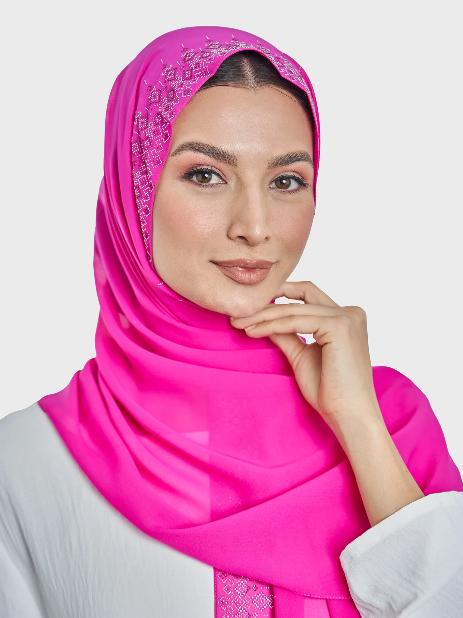 Chiffon Hijab With Geometric Stone Work Border (KP18069L) - Image 39