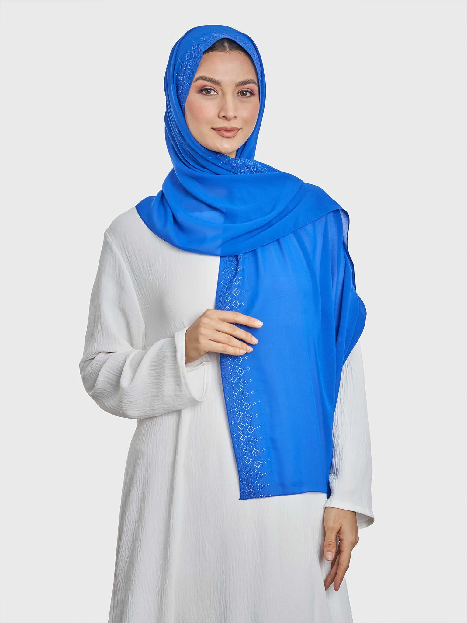 Chiffon Hijab With Geometric Stone Work Border (KP18069L) - Image 4
