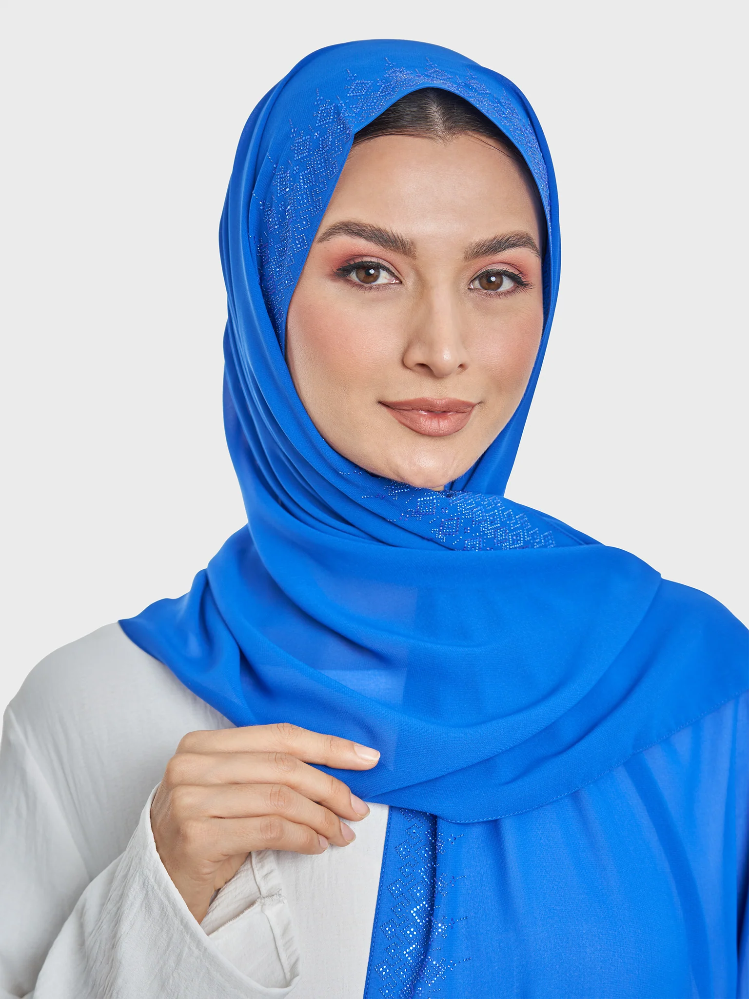 Chiffon Hijab With Geometric Stone Work Border (KP18069L) - Image 5