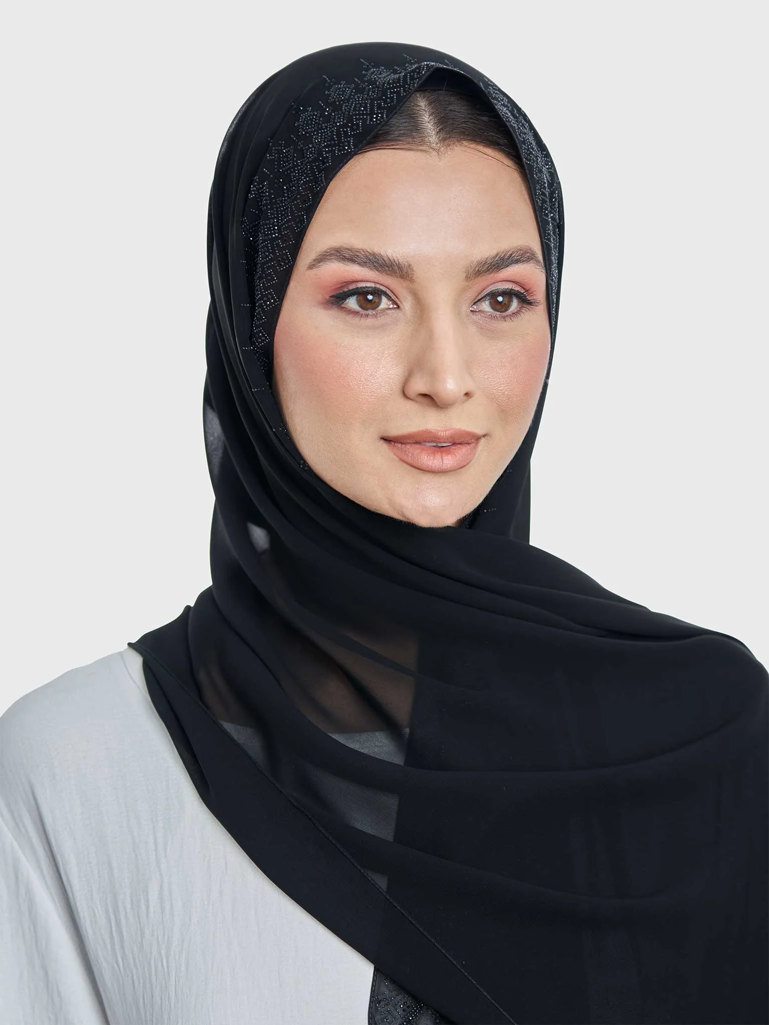 Chiffon Hijab With Geometric Stone Work Border (KP18069L) - Image 8