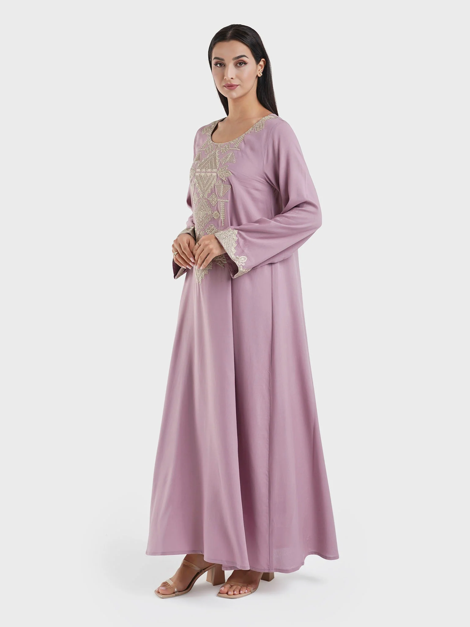 Mauve Solid Color Zari Thread Embrodered Jalabiya(VB2679) - Image 3