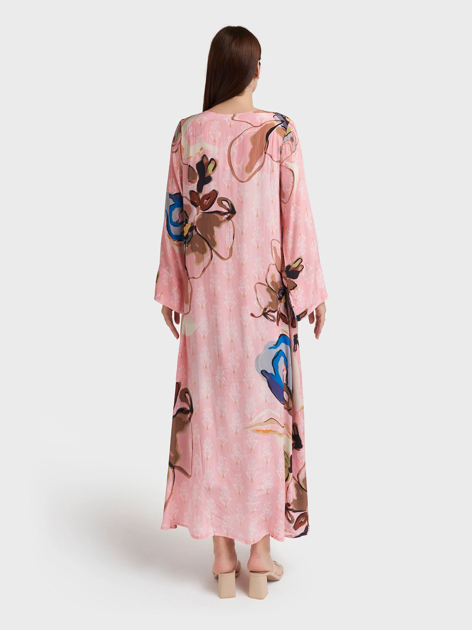 Baby Pink Viscose Crepe Print Handwork Jalabiya(VDK356) - Image 4