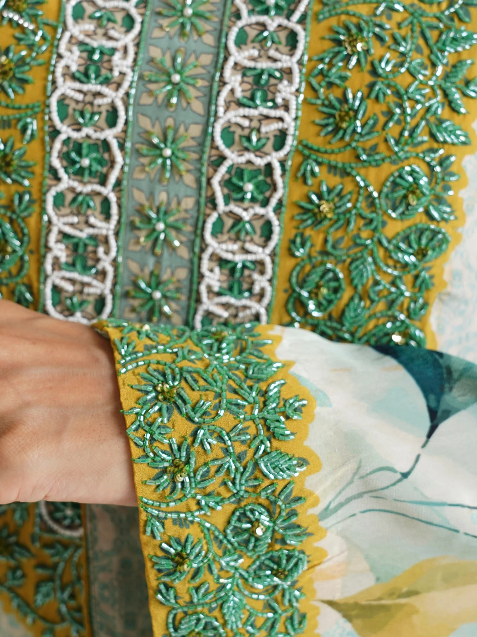 Green Leaf Printed Crepe Jalabiya (VDM705) - Image 5