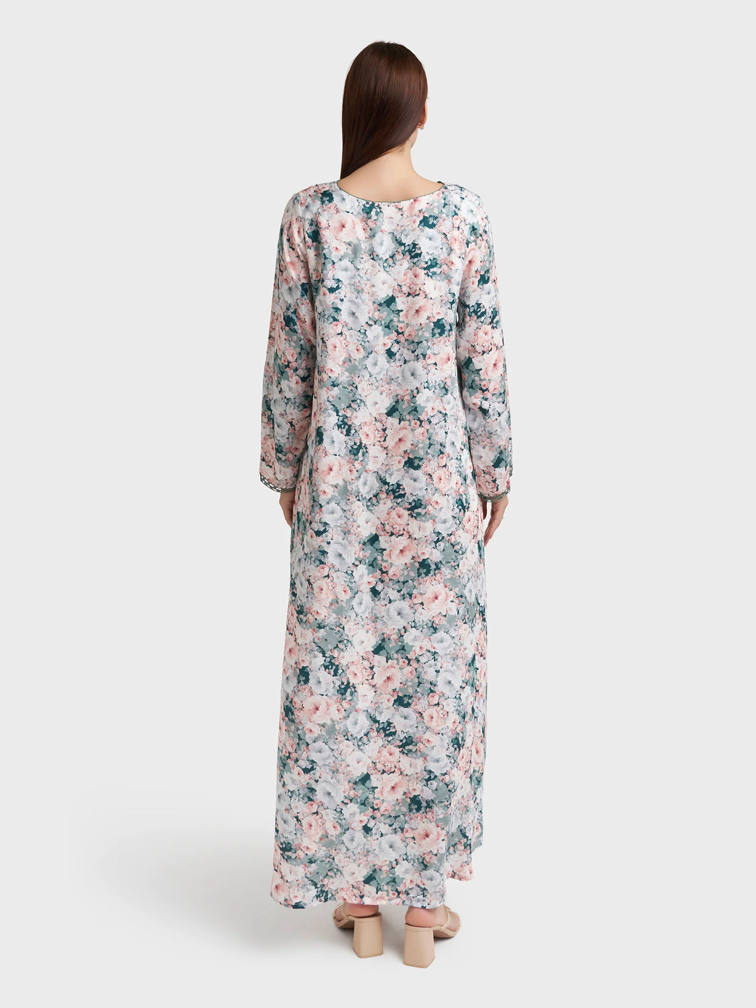 Dark Green Modal Satin Floral Print Jalabiya (VDP112A) - Image 4