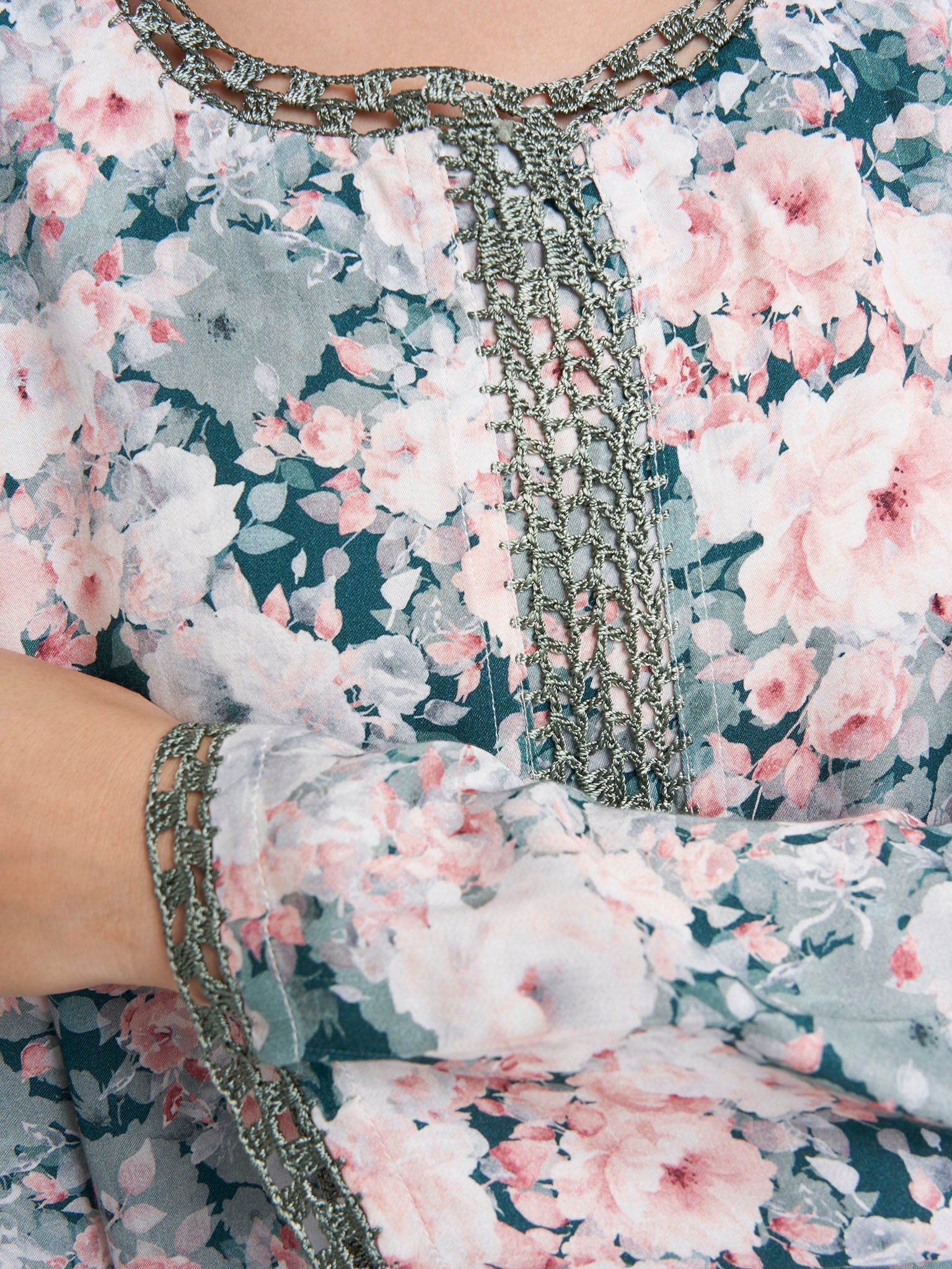 Dark Green Modal Satin Floral Print Jalabiya (VDP112A) - Image 5