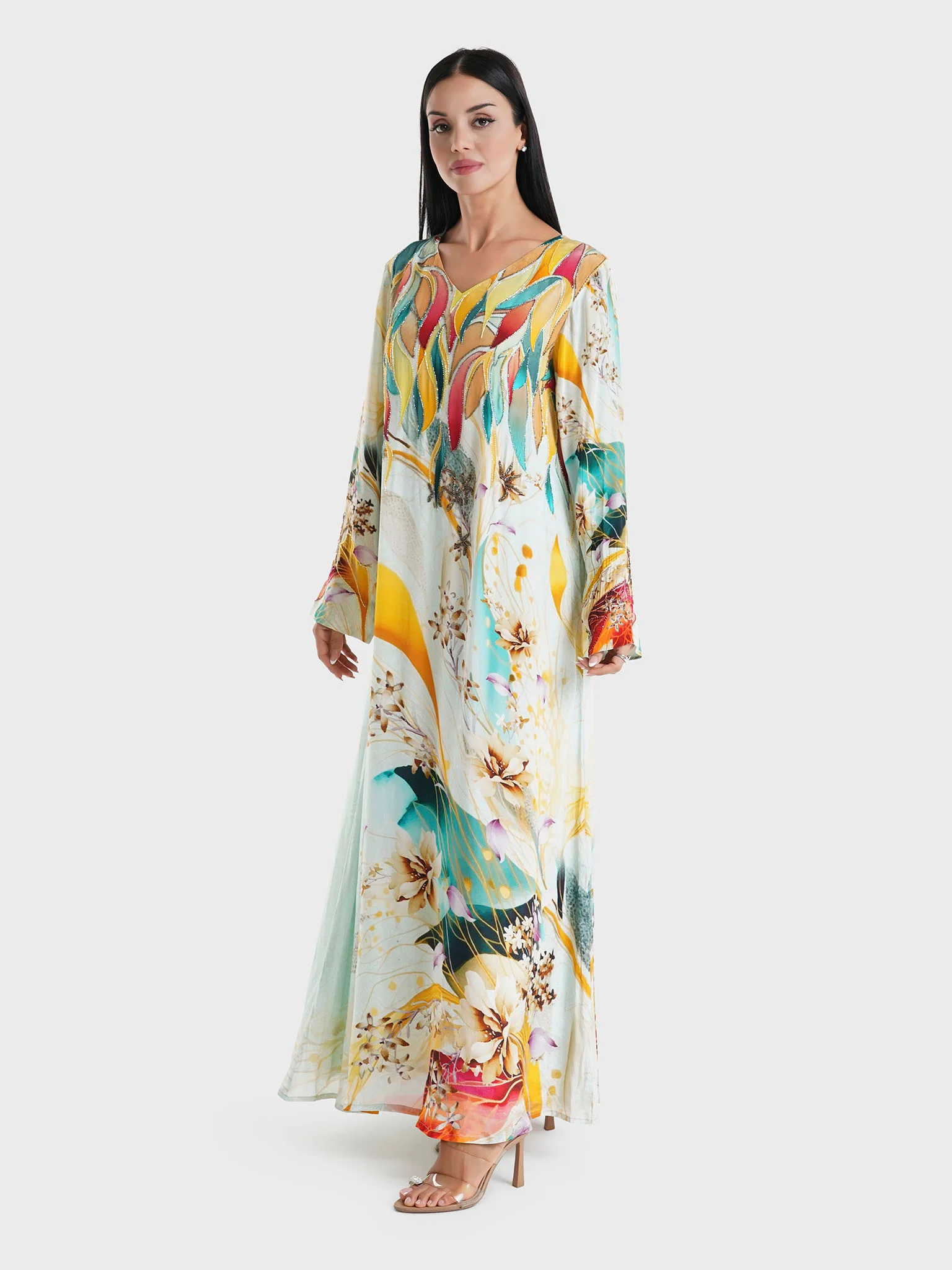 Multi Floral and Abstract Printed Viscose Crepe Jalabiya (VDU850) - Image 3