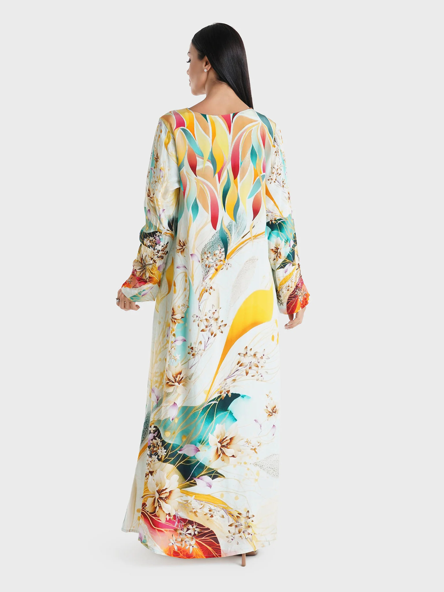 Multi Floral and Abstract Printed Viscose Crepe Jalabiya (VDU850) - Image 4