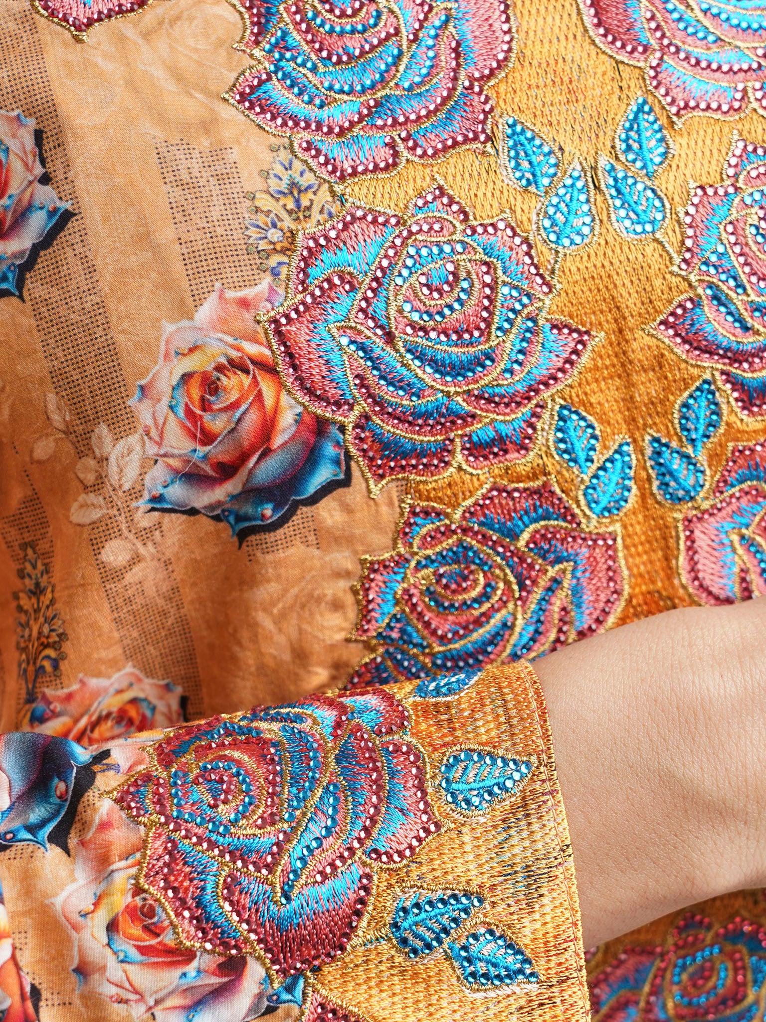 Brown Cotton Floral Print Embroiderd Jalabiya (VG2893) - Image 6