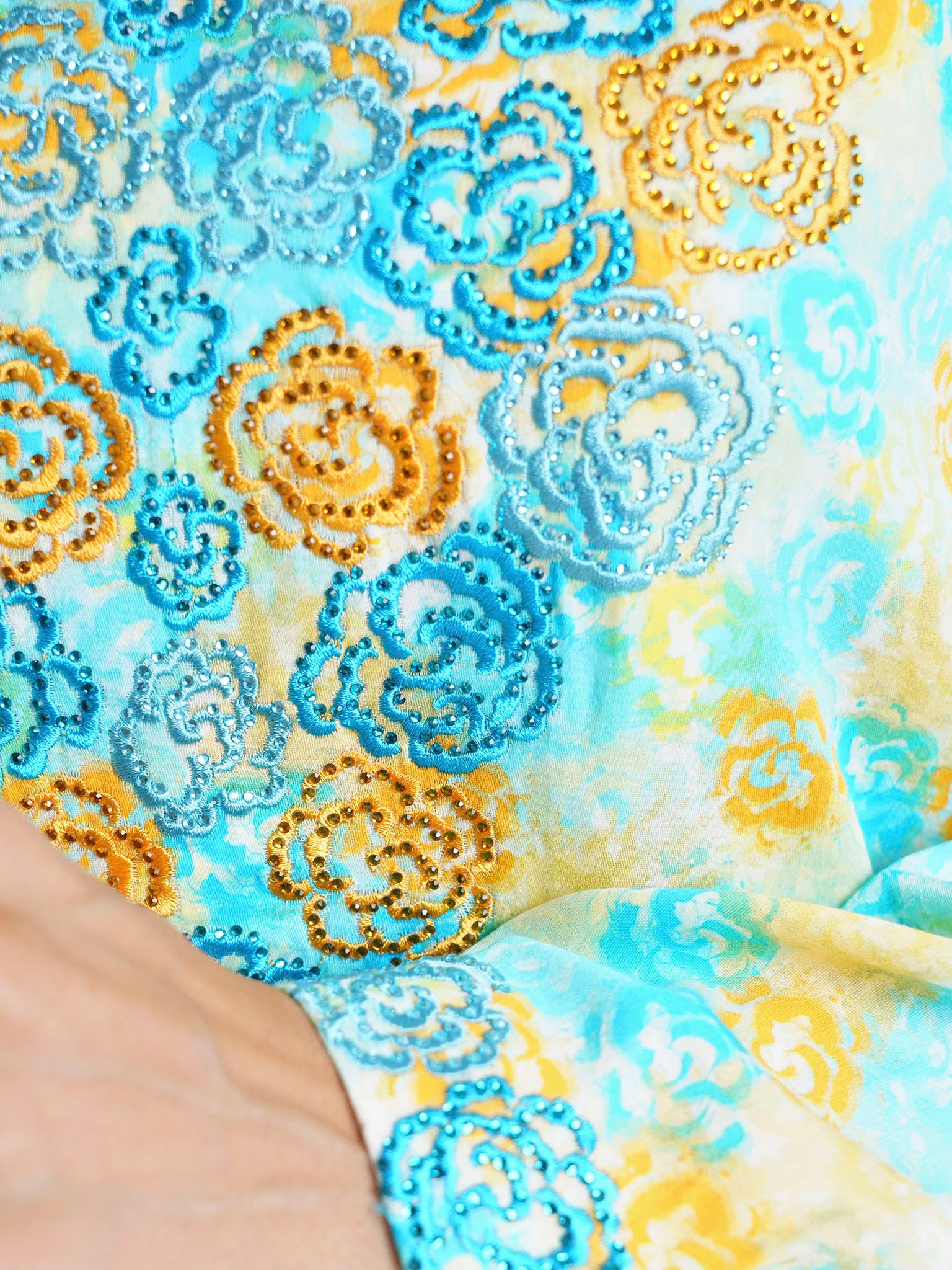 Yellow Floral Printed Cotton Satin Home Wear Jalabiya (VG3043) - Image 5