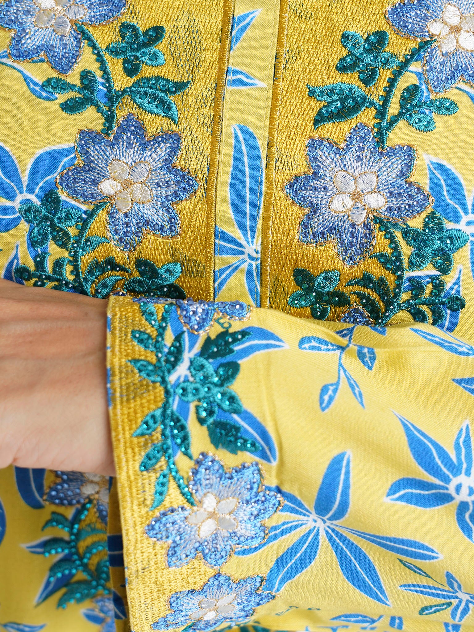 Yellow Floral Printed Rayon Stone Work Jalabiya (VSG221) - Image 5