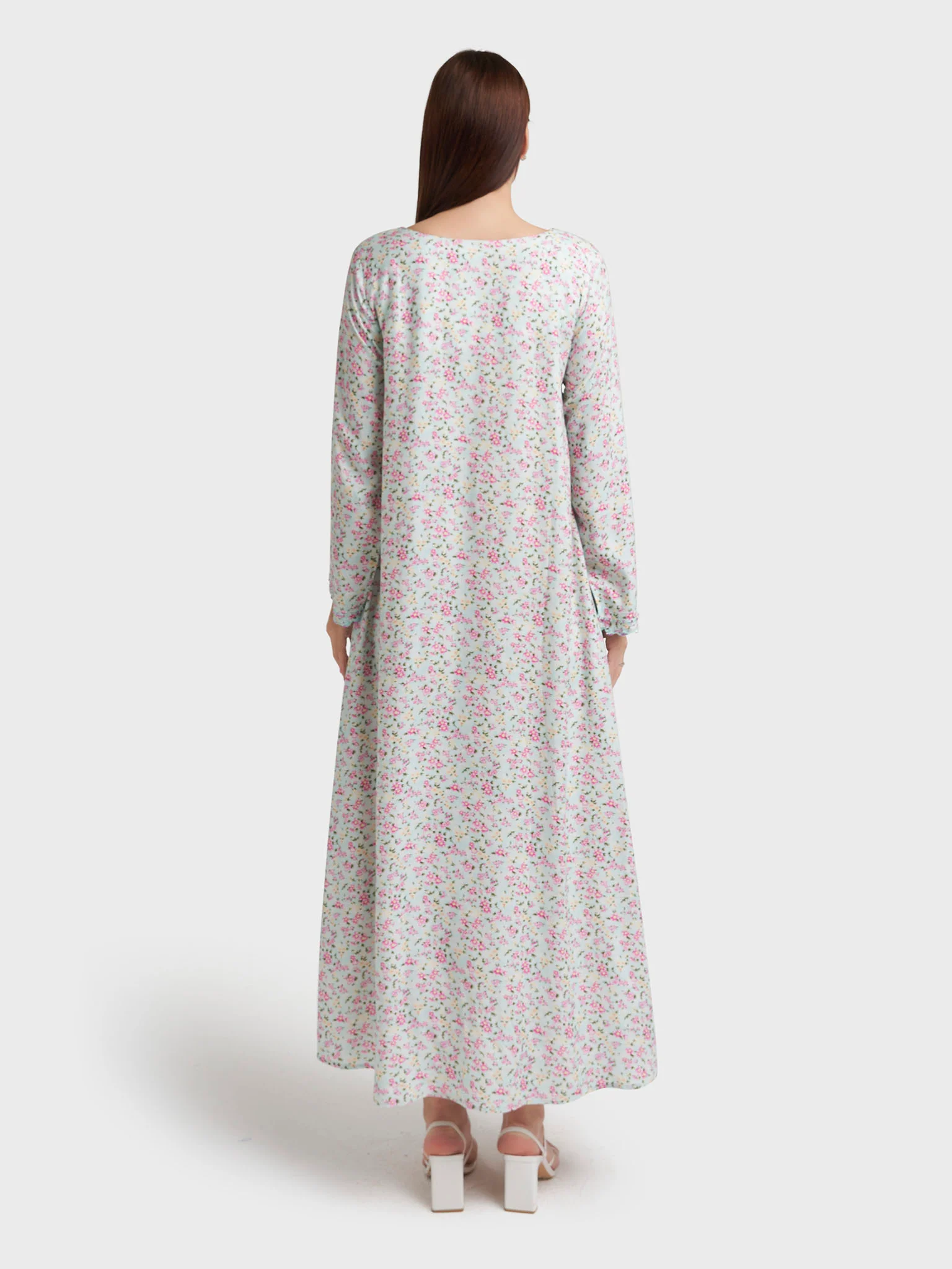 Powder Blue Rayon Floral Print Jalabiya (VSG333) - Image 3