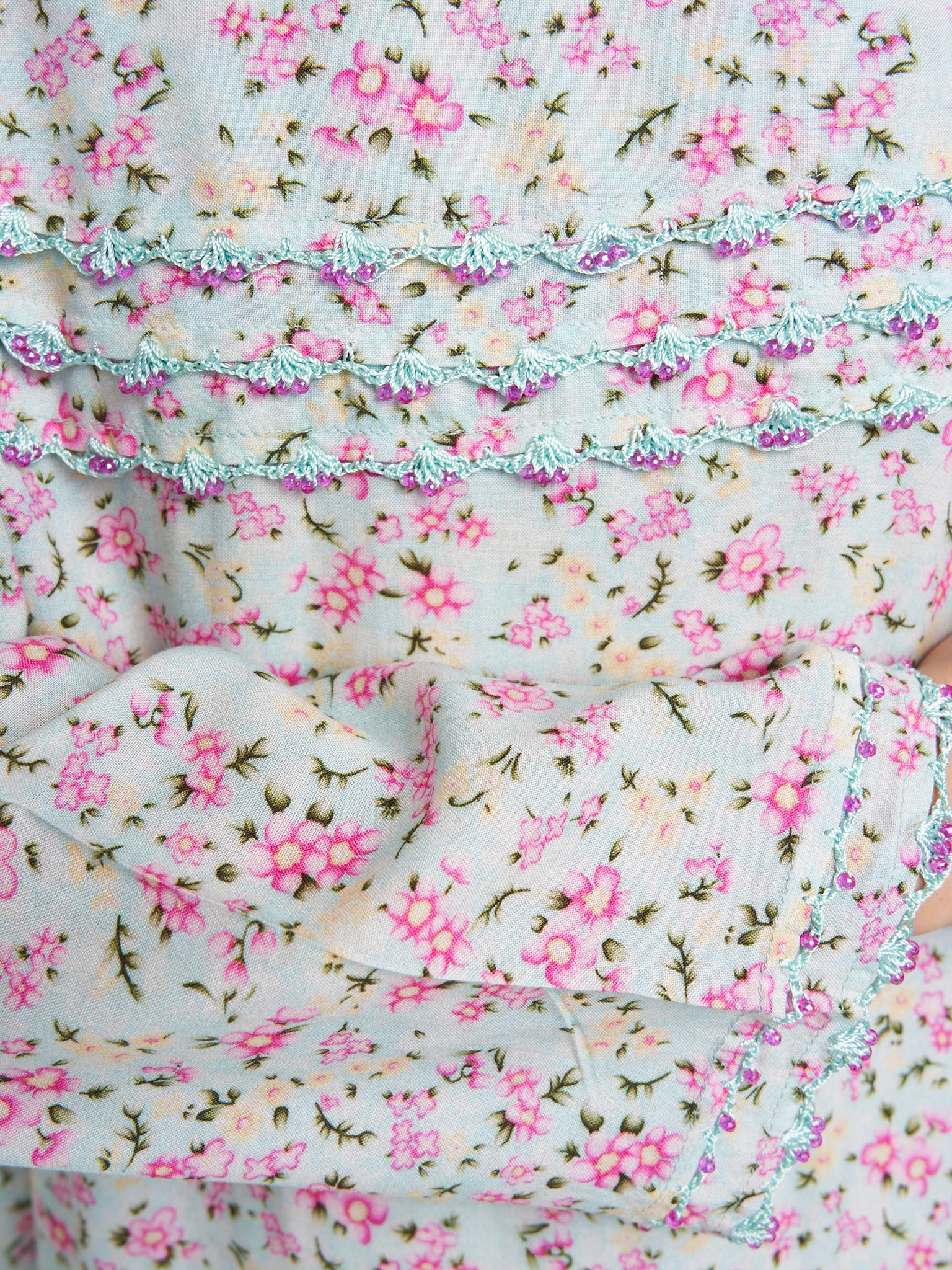 Powder Blue Rayon Floral Print Jalabiya (VSG333) - Image 5