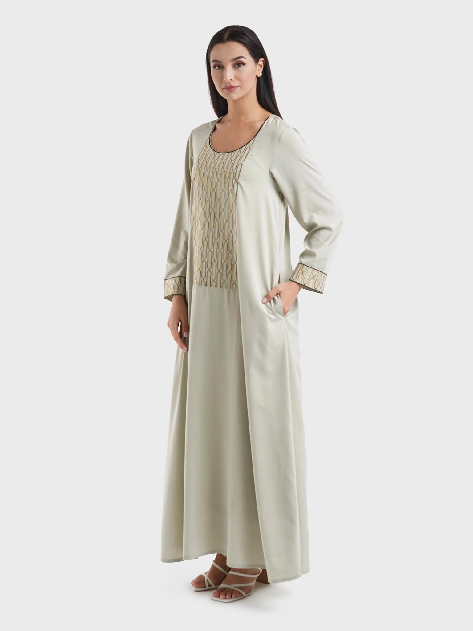 Solid Color Machine Embroidered Jalabiya (VW352) - Image 3