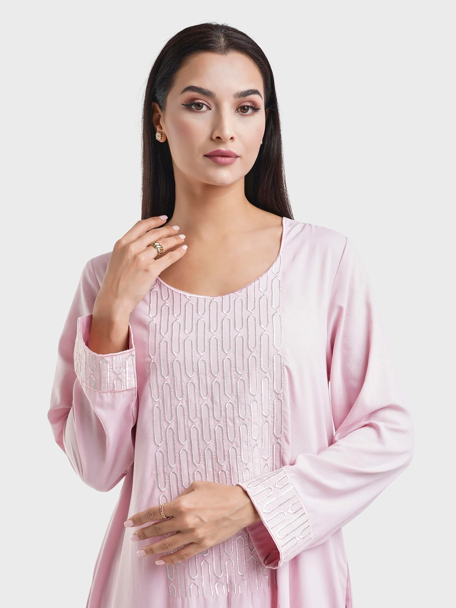 Solid Color Machine Embroidered Jalabiya (VW352) - Image 7