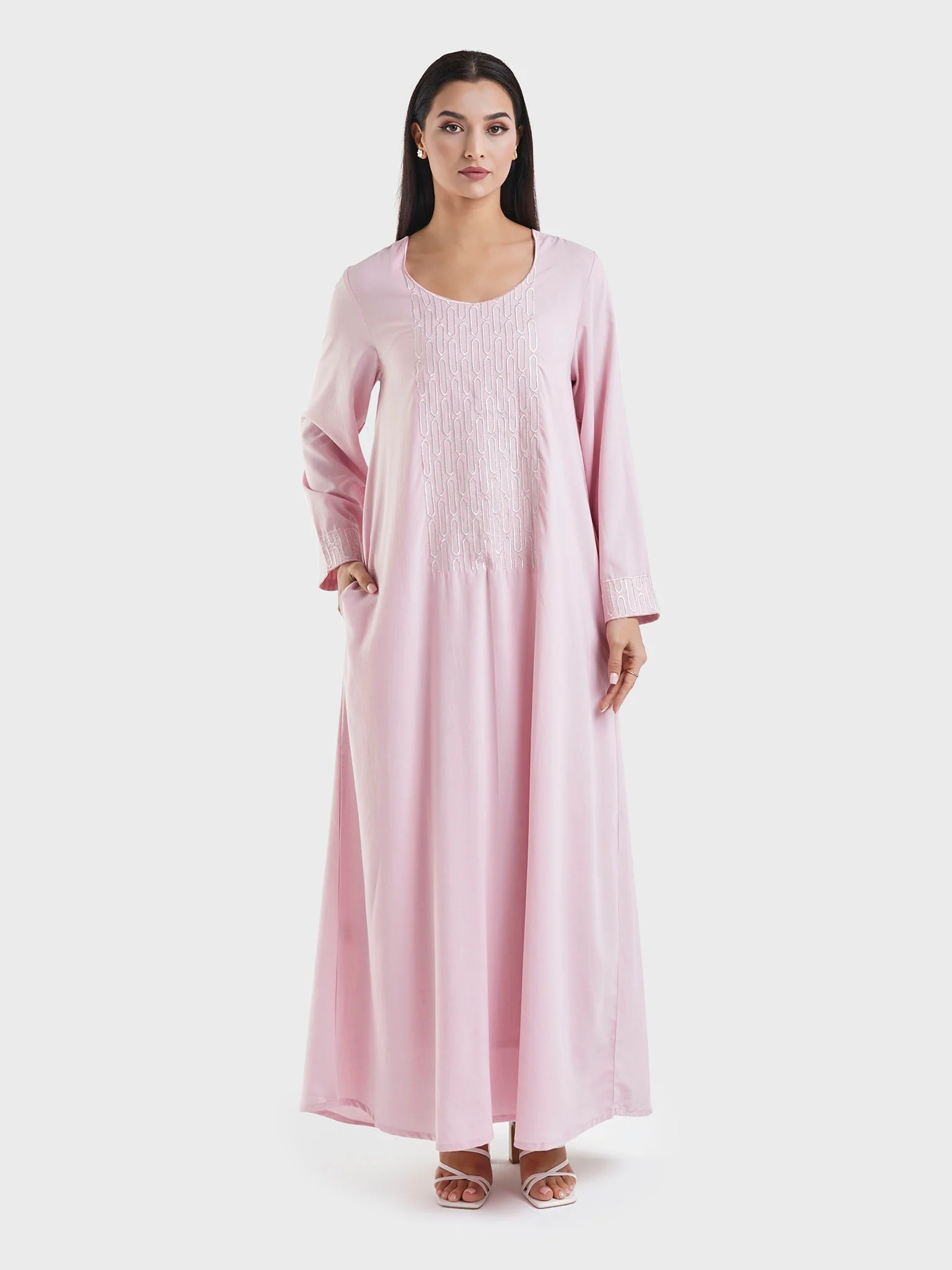 Solid Color Machine Embroidered Jalabiya (VW352) - Image 8