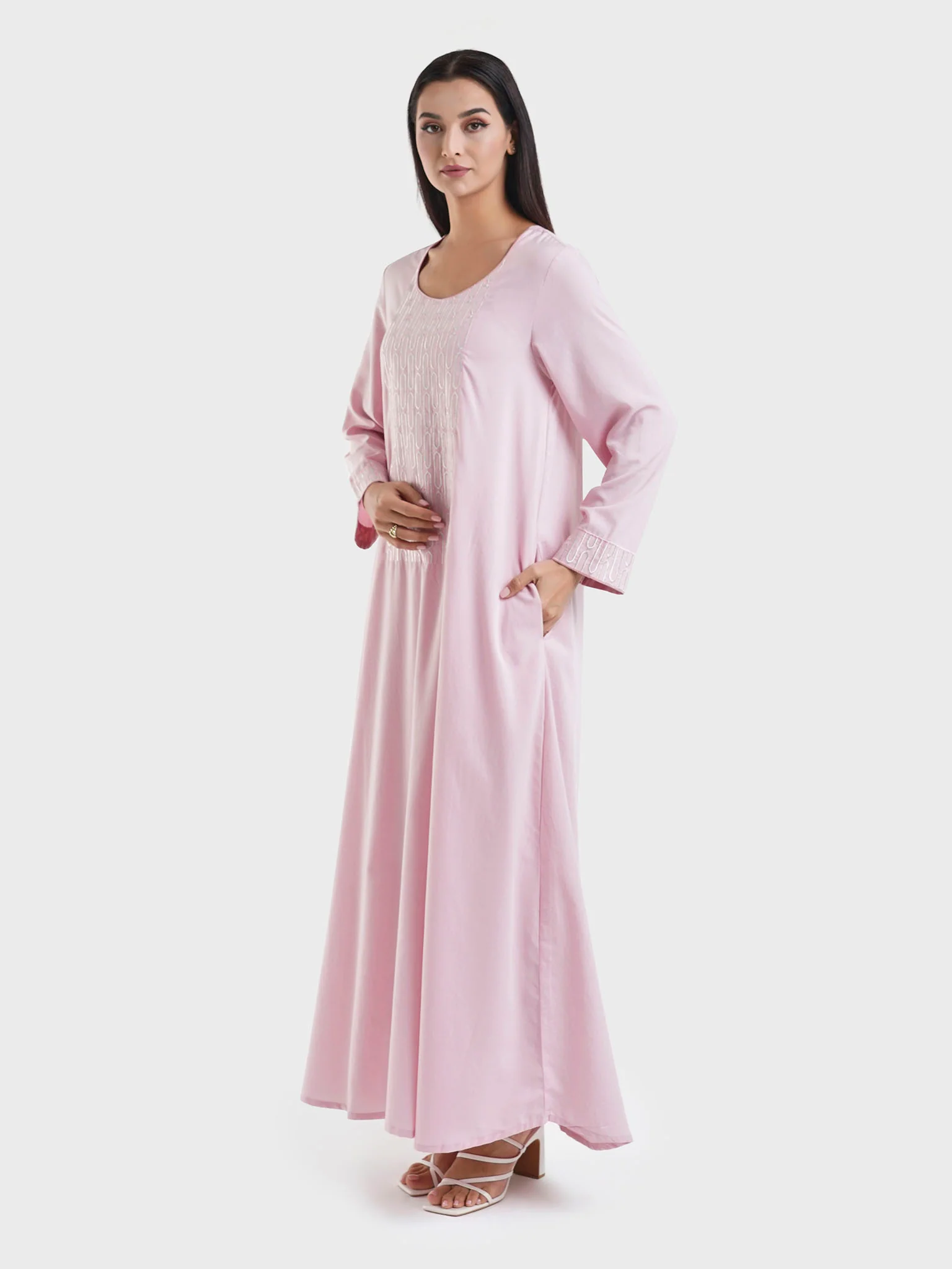 Solid Color Machine Embroidered Jalabiya (VW352) - Image 9