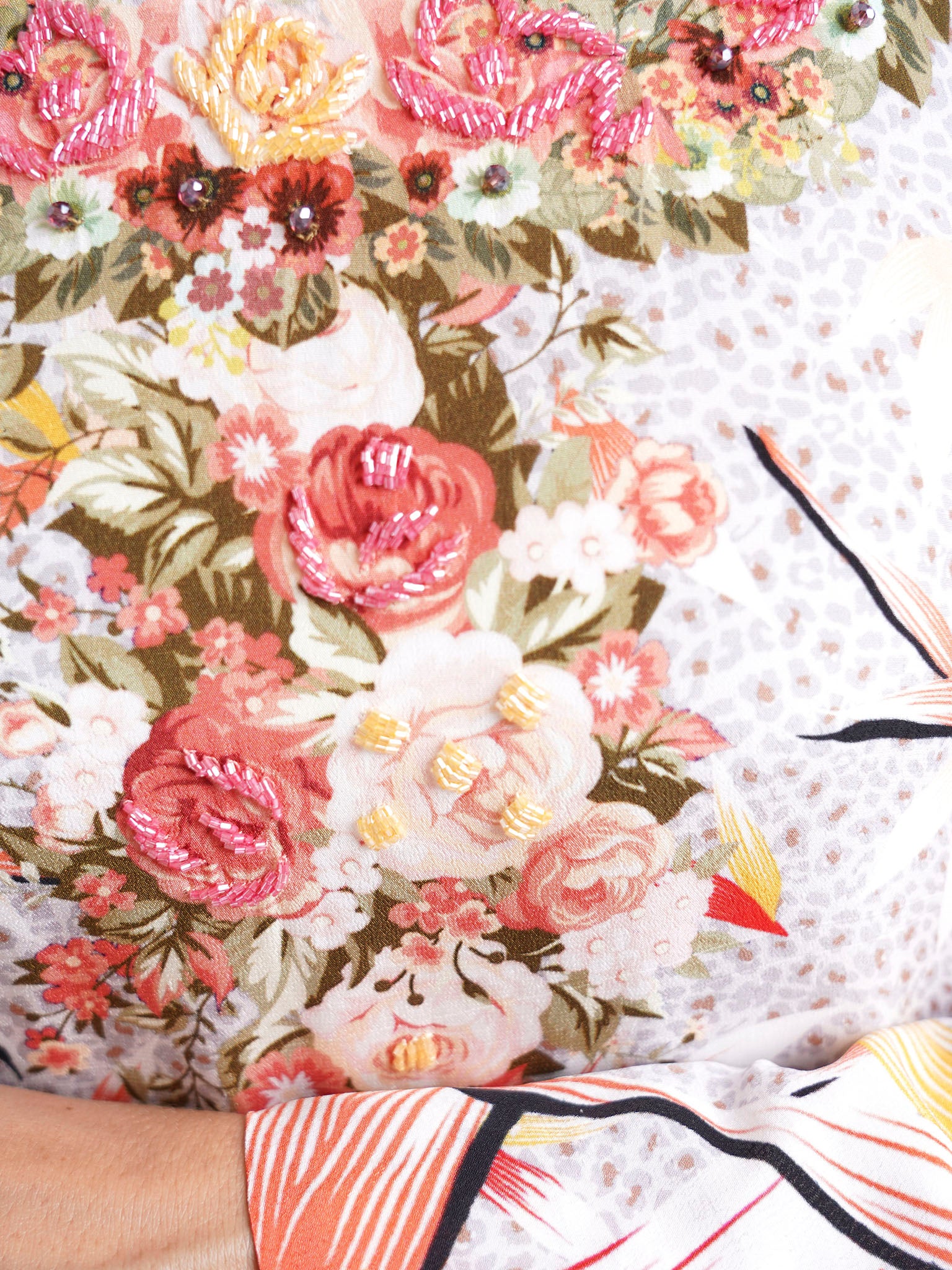 Grey Floral and Animal Print Jalabiya with Beads Work (VDE388) - Image 5