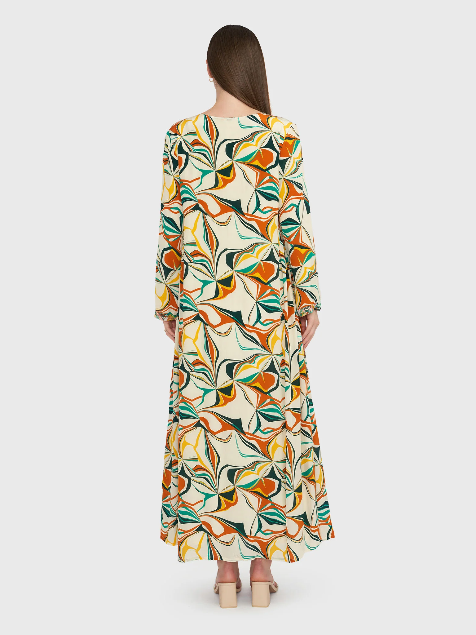 Violet Abstract Print Viscose Crepe Beadswork Jalabiya (VG2386) - Image 4