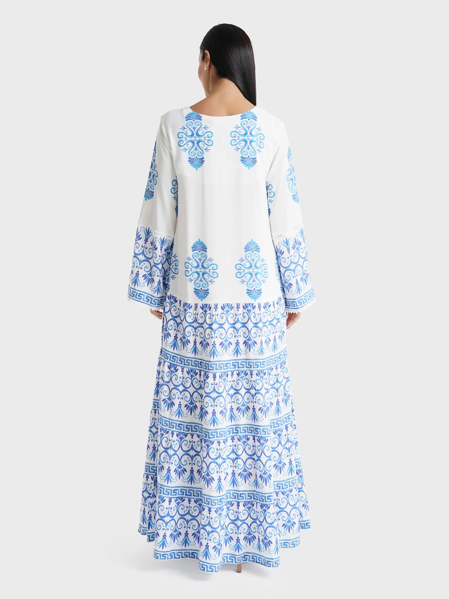 Denim Blue Nomadic Printed Rayon Hand Work Home Wear Jalabiya (VW106) - Image 4