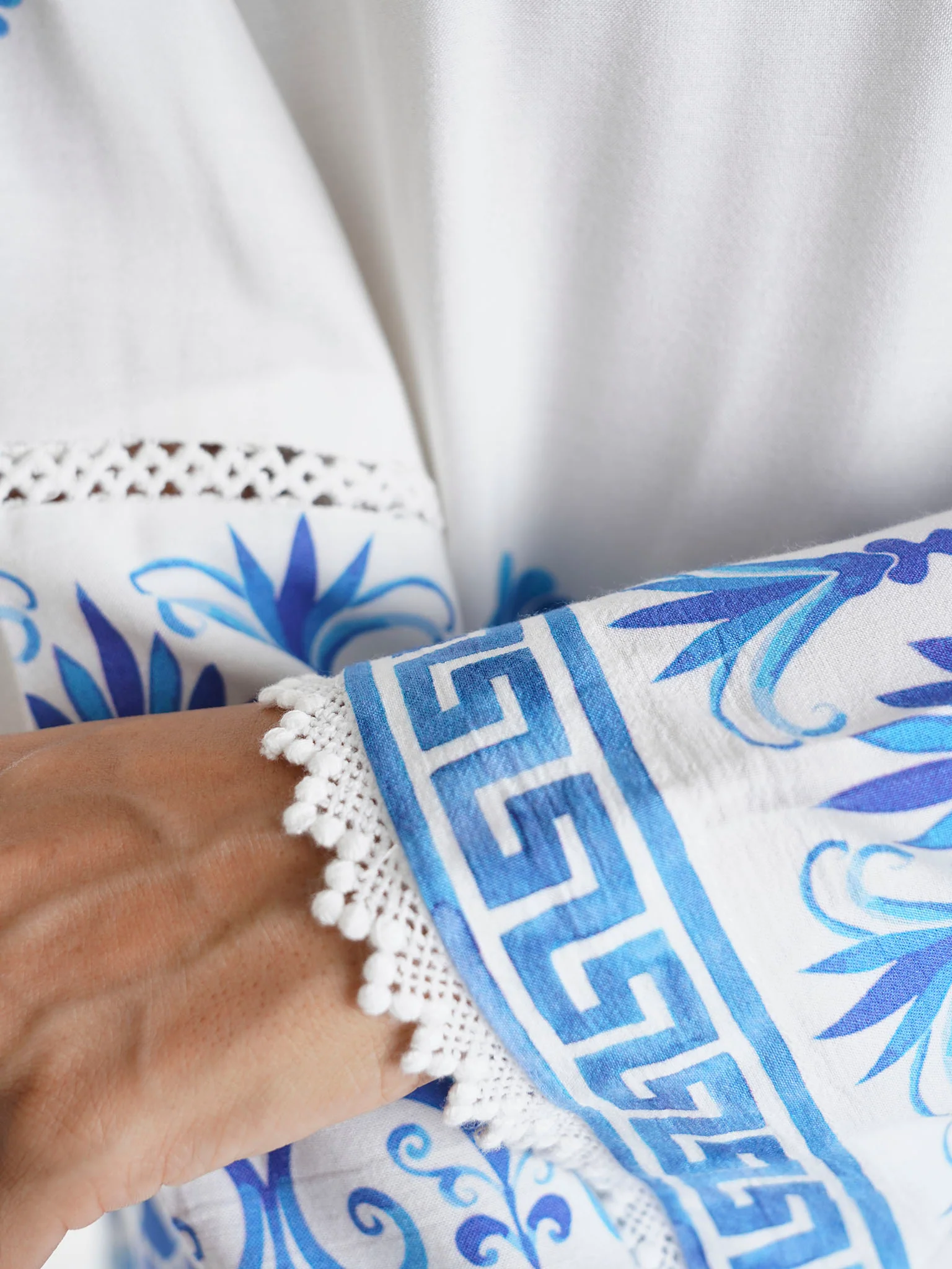 Denim Blue Nomadic Printed Rayon Hand Work Home Wear Jalabiya (VW106) - Image 5