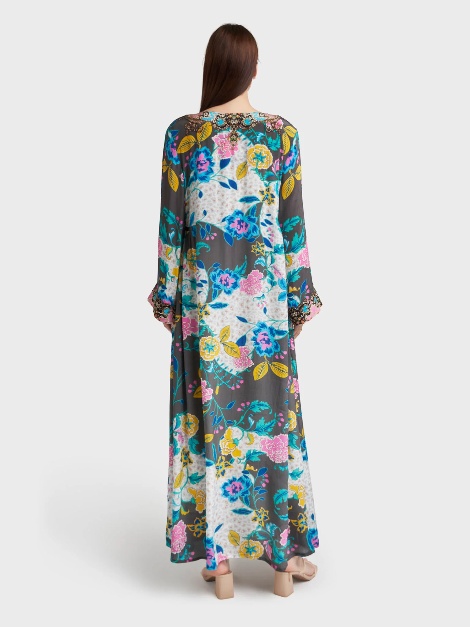 Charcoal Viscose Crepe Print Handwork Jalabiya (VDU848) - Image 4