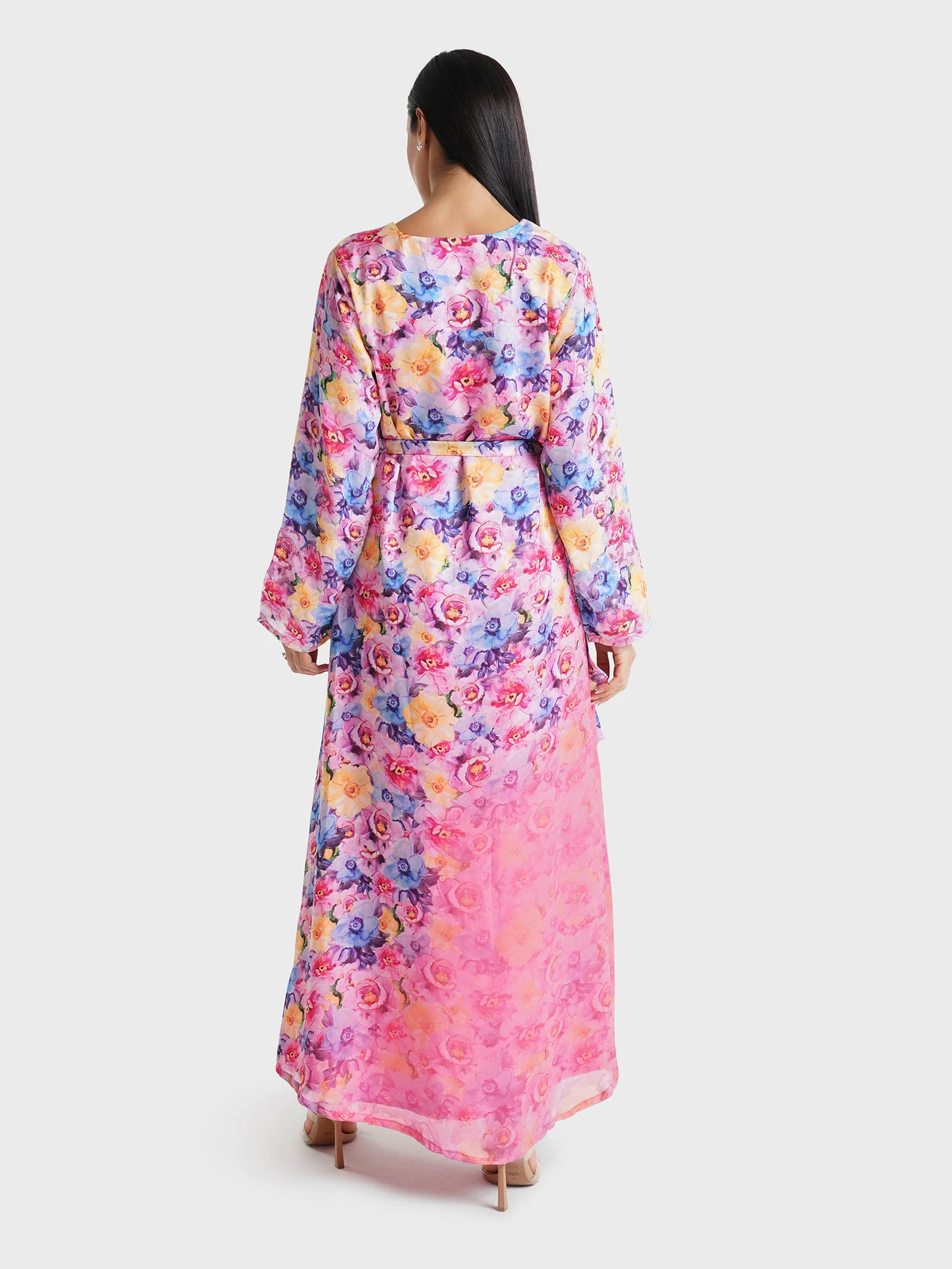 Pink Floral Printed Faux Georgette Stone Work Maxi Dress (VDE369) - Image 4