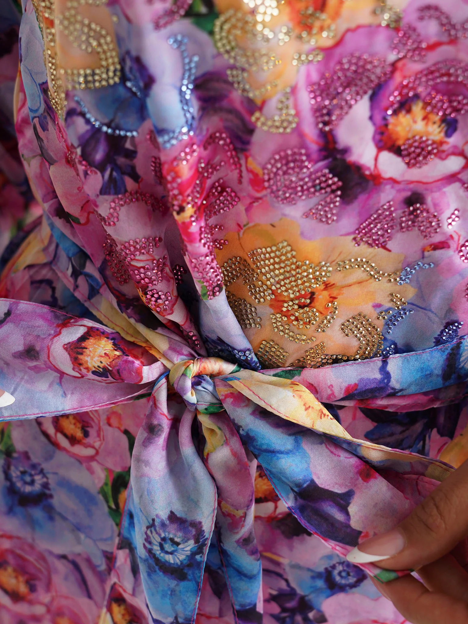 Pink Floral Printed Faux Georgette Stone Work Maxi Dress (VDE369) - Image 6