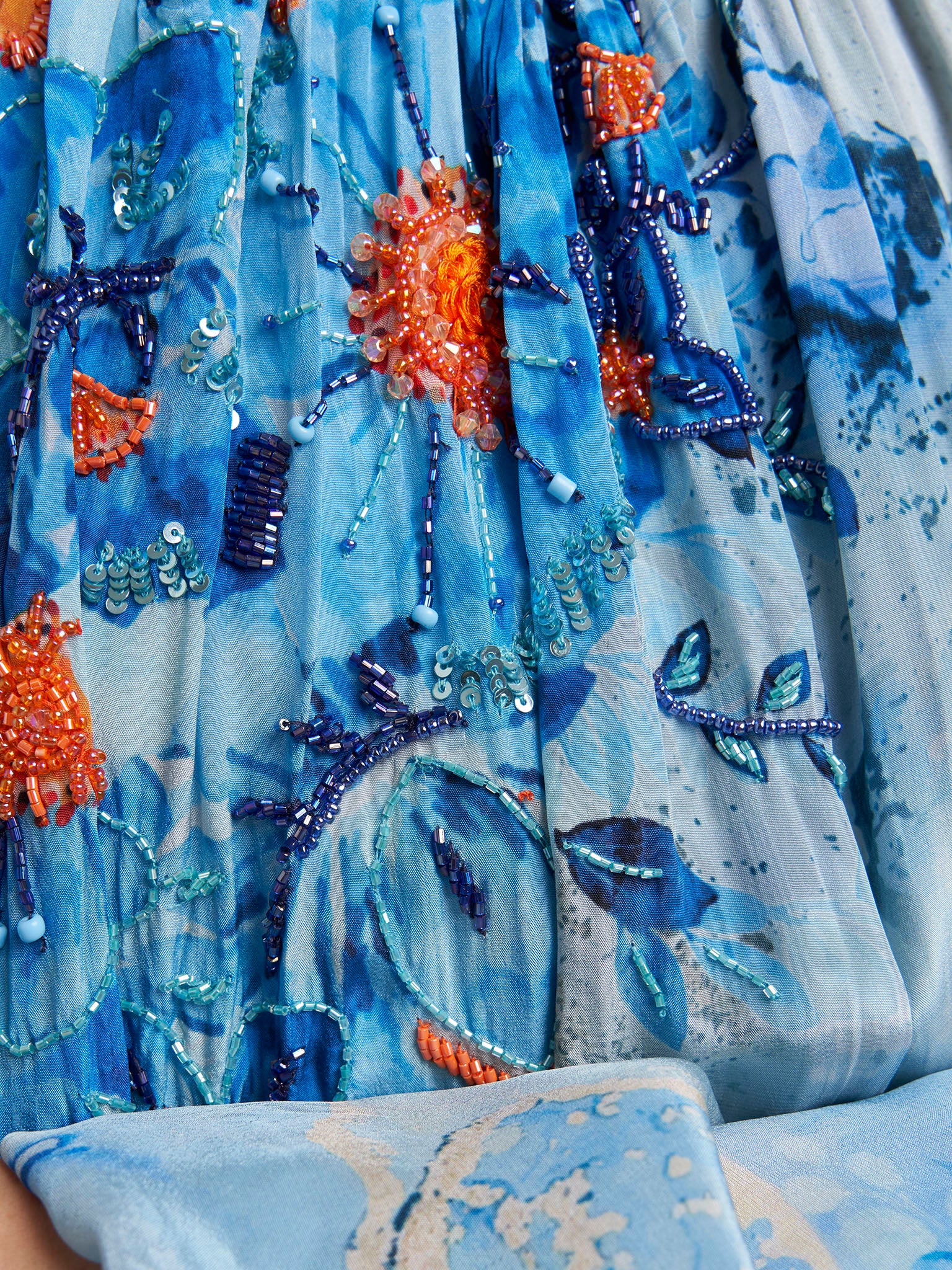 Blue Viscose Crepe Floral Print Dress with Beads Work (VDE372) - Image 6