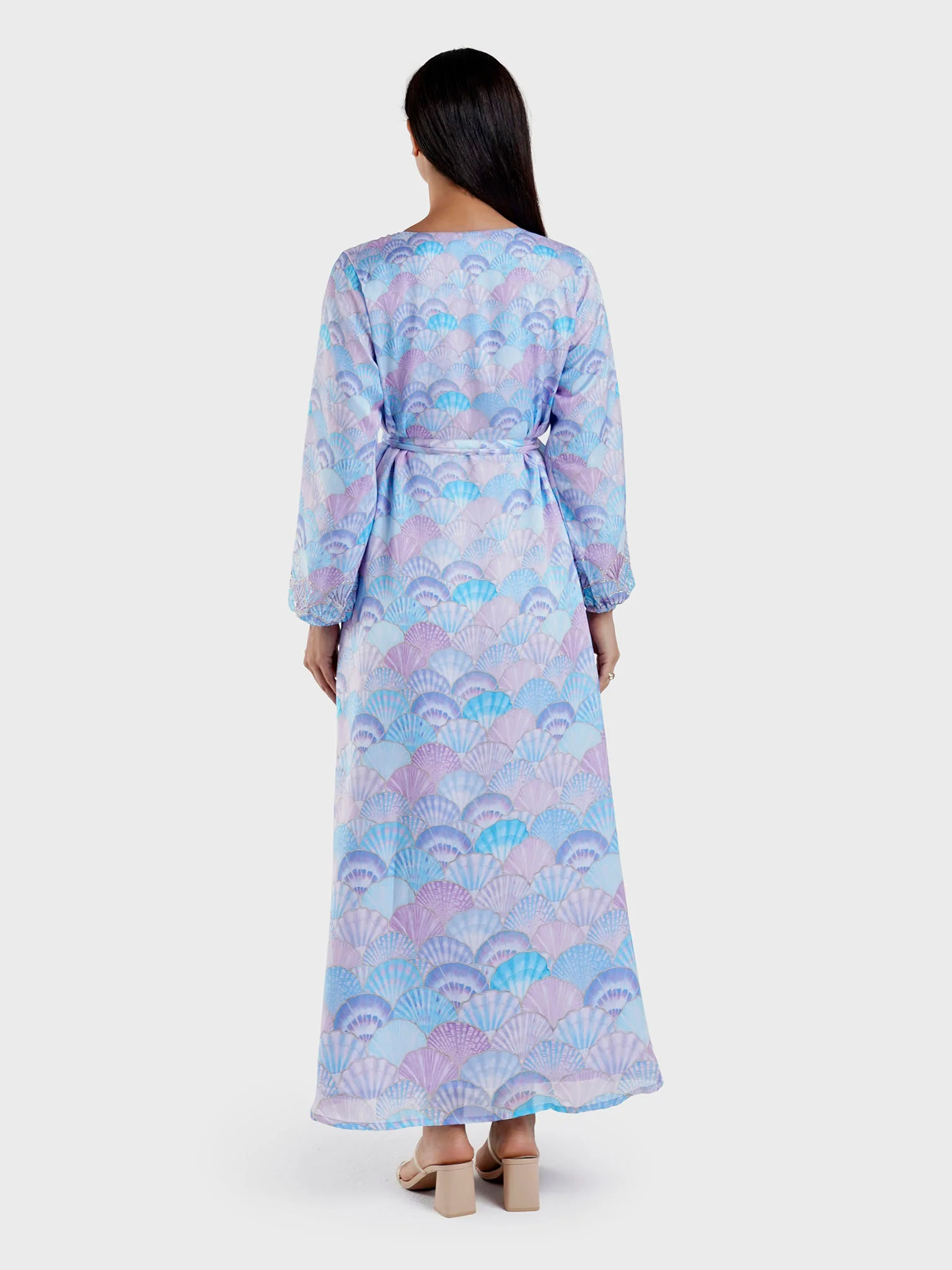 Blue Digital Scallop Shell Print Dress (VW206) - Image 4