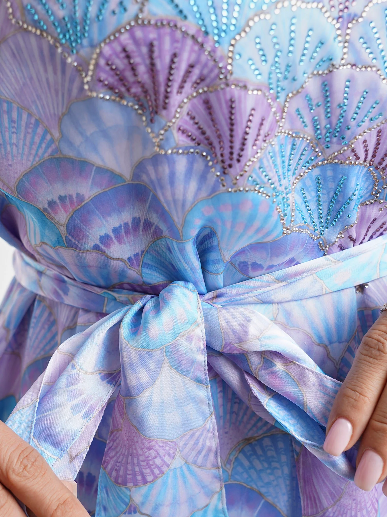 Blue Digital Scallop Shell Print Dress (VW206) - Image 6