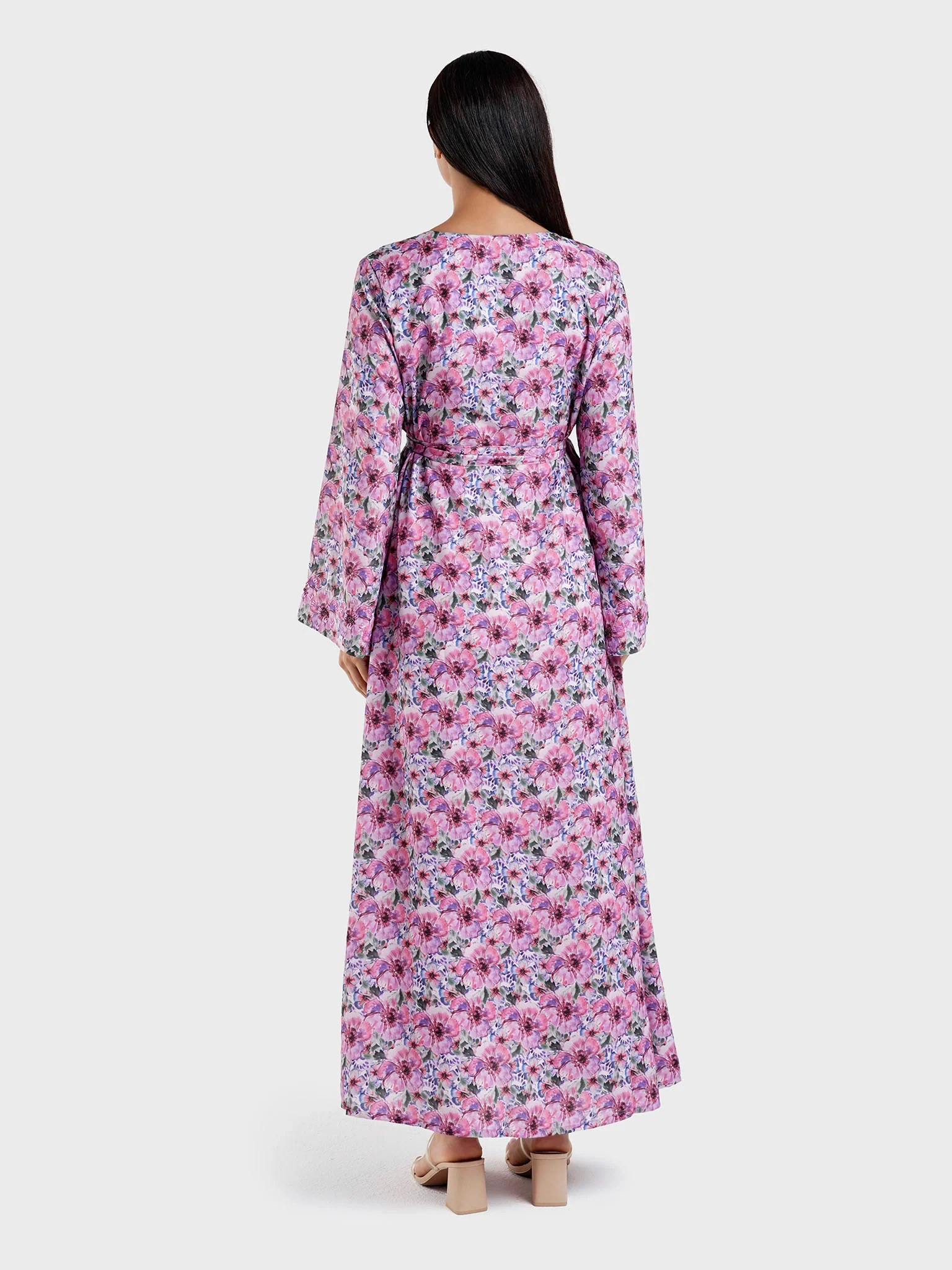 Crepe Pink Floral Print Dress with Handwork (VW207) - Image 4