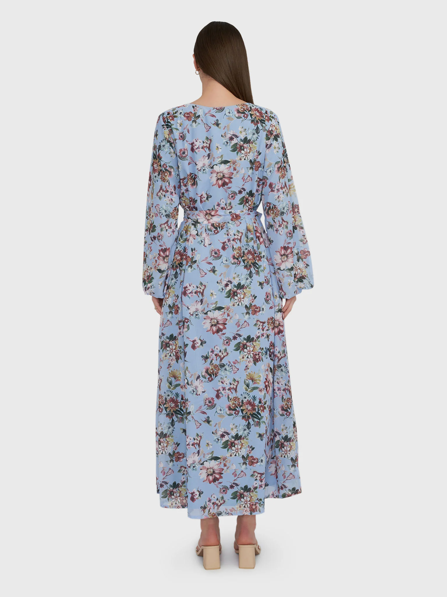 Floral Print Sky Blue Georgette Maxi Dress (VY01) - Image 4