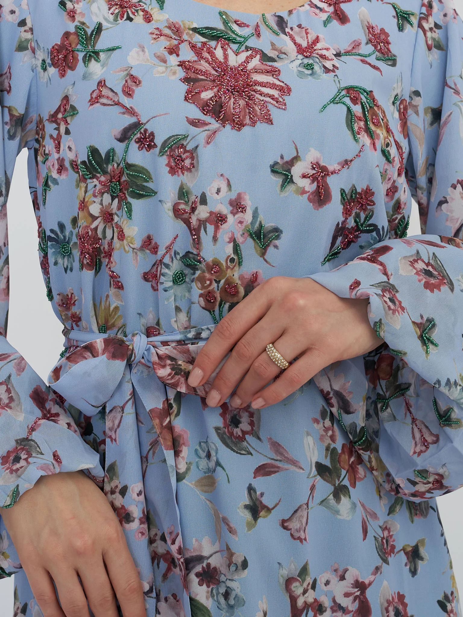 Floral Print Sky Blue Georgette Maxi Dress (VY01) - Image 5