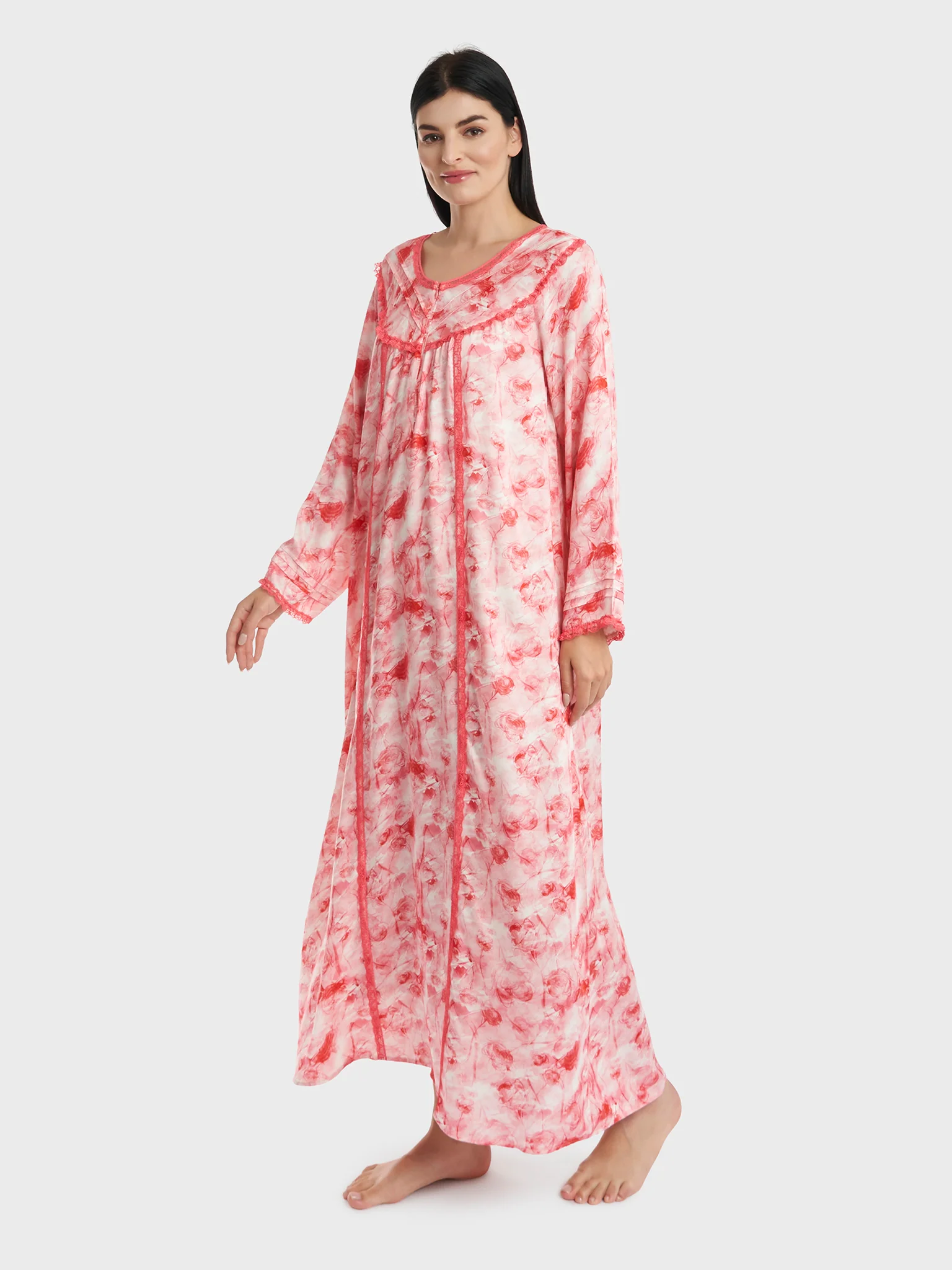 Long Sleeves Printed Viscose Nighty (CNH423) - Image 3