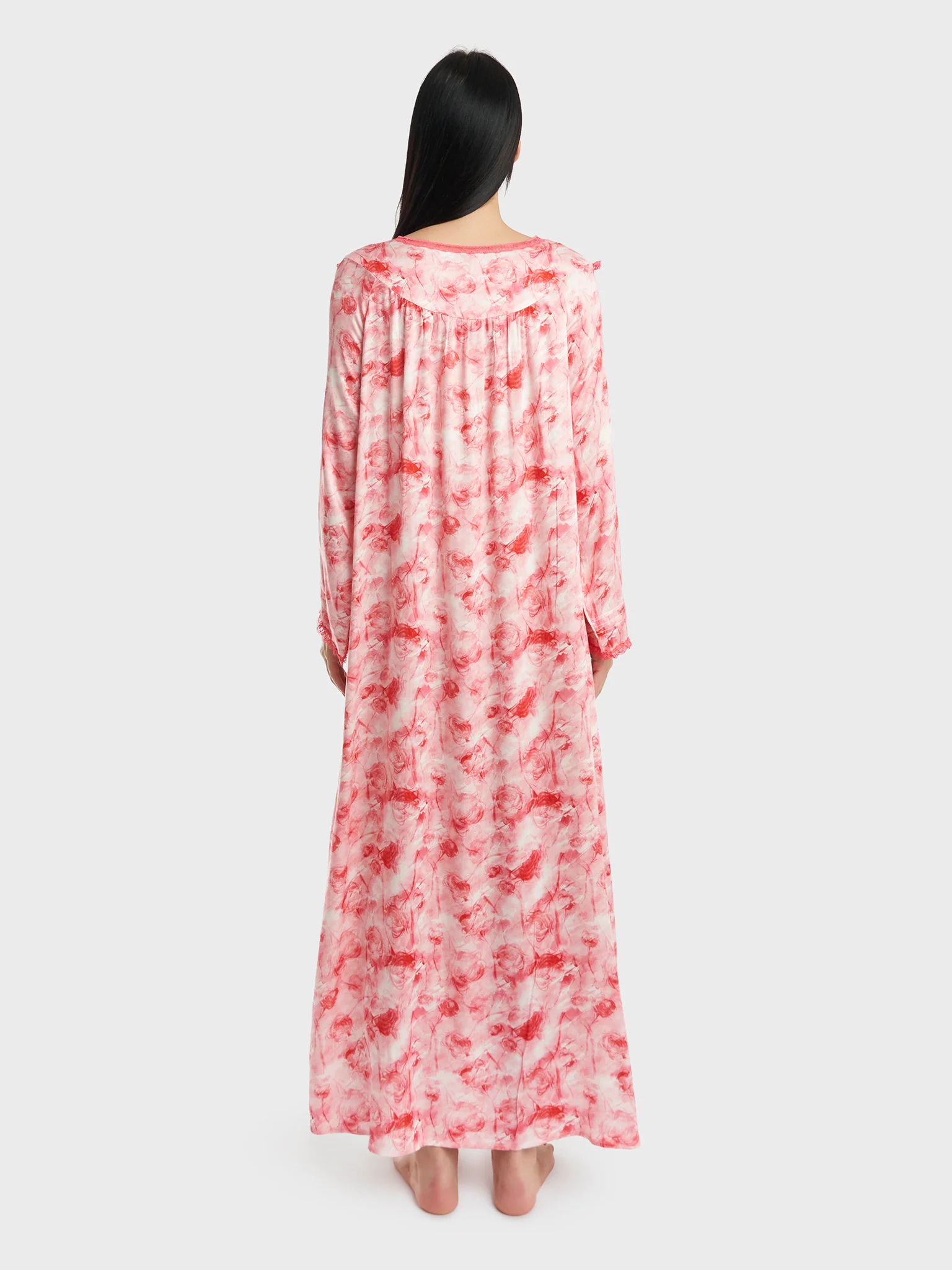 Long Sleeves Printed Viscose Nighty (CNH423) - Image 4