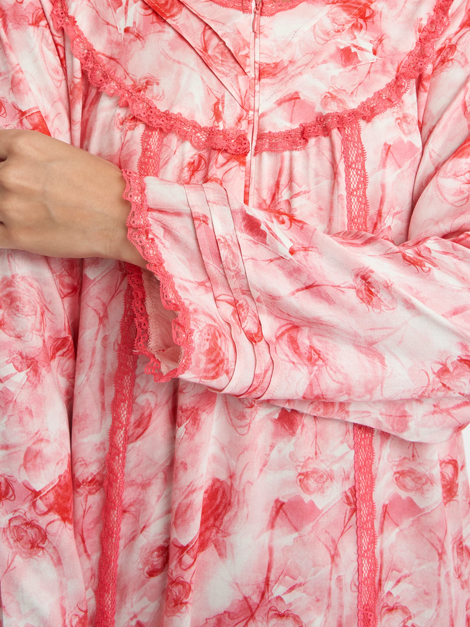 Long Sleeves Printed Viscose Nighty (CNH423) - Image 5