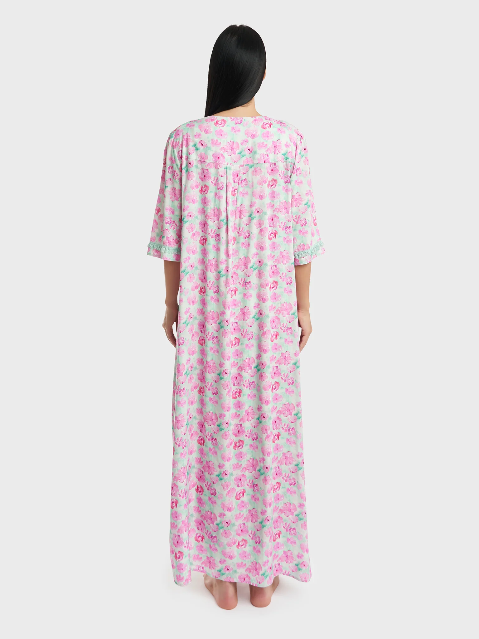 Three Fourth Sleeve Rayon Printed Nighty (CNH429) - Image 4