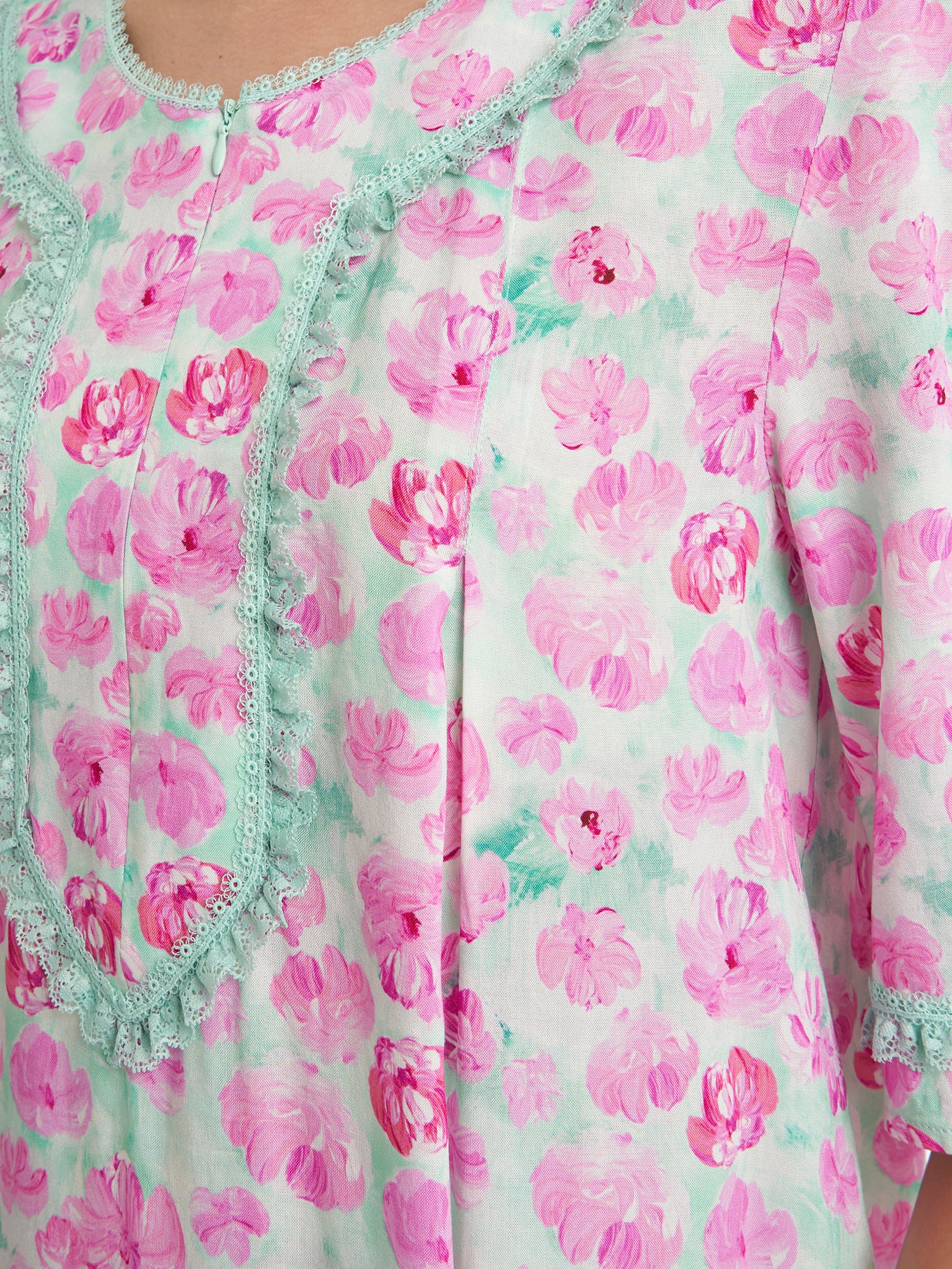 Three Fourth Sleeve Rayon Printed Nighty (CNH429) - Image 5