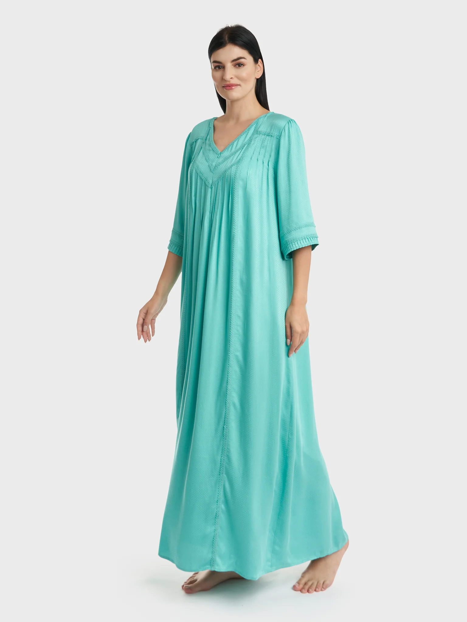 Teal Jacquard Rayon Nightwear (CNH432) - Image 3