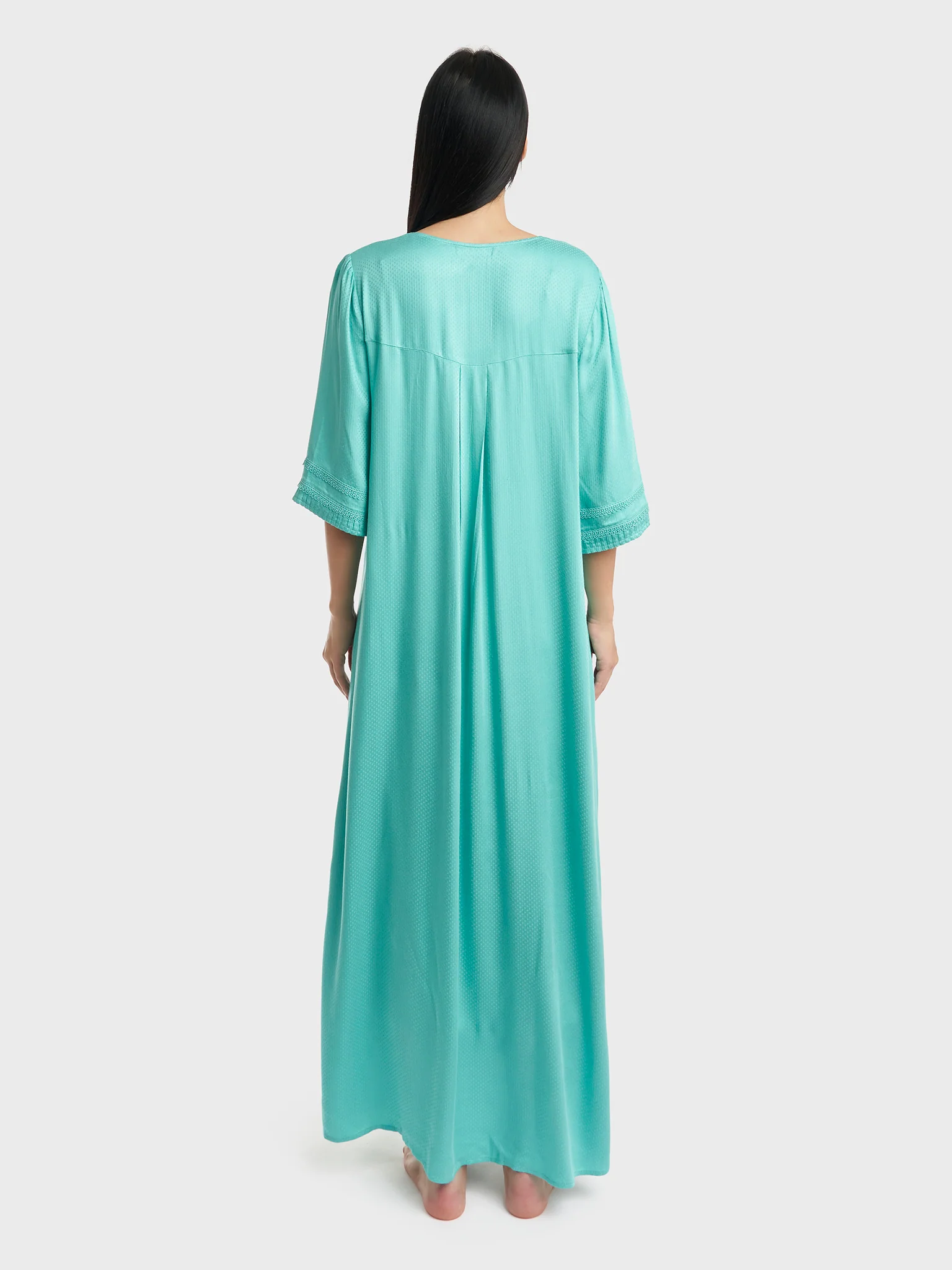 Teal Jacquard Rayon Nightwear (CNH432) - Image 4