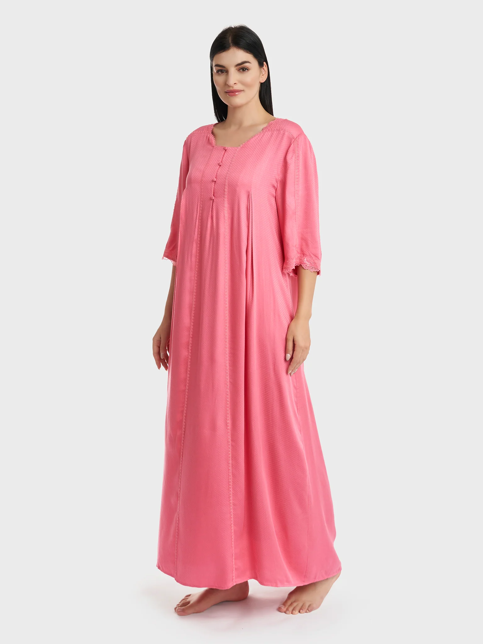Salmon Pink Jacquard Rayon Nightwear (CNH433) - Image 3