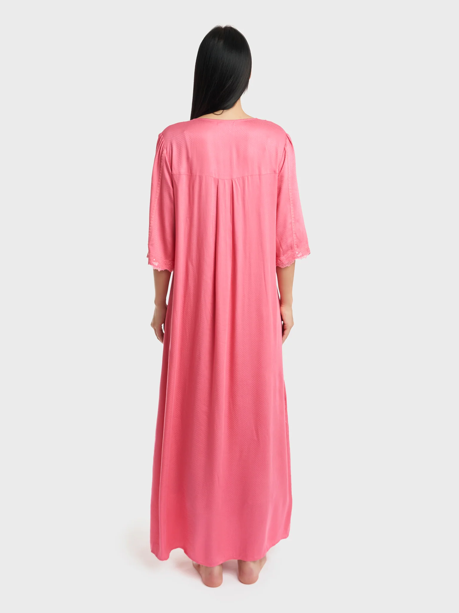 Salmon Pink Jacquard Rayon Nightwear (CNH433) - Image 4