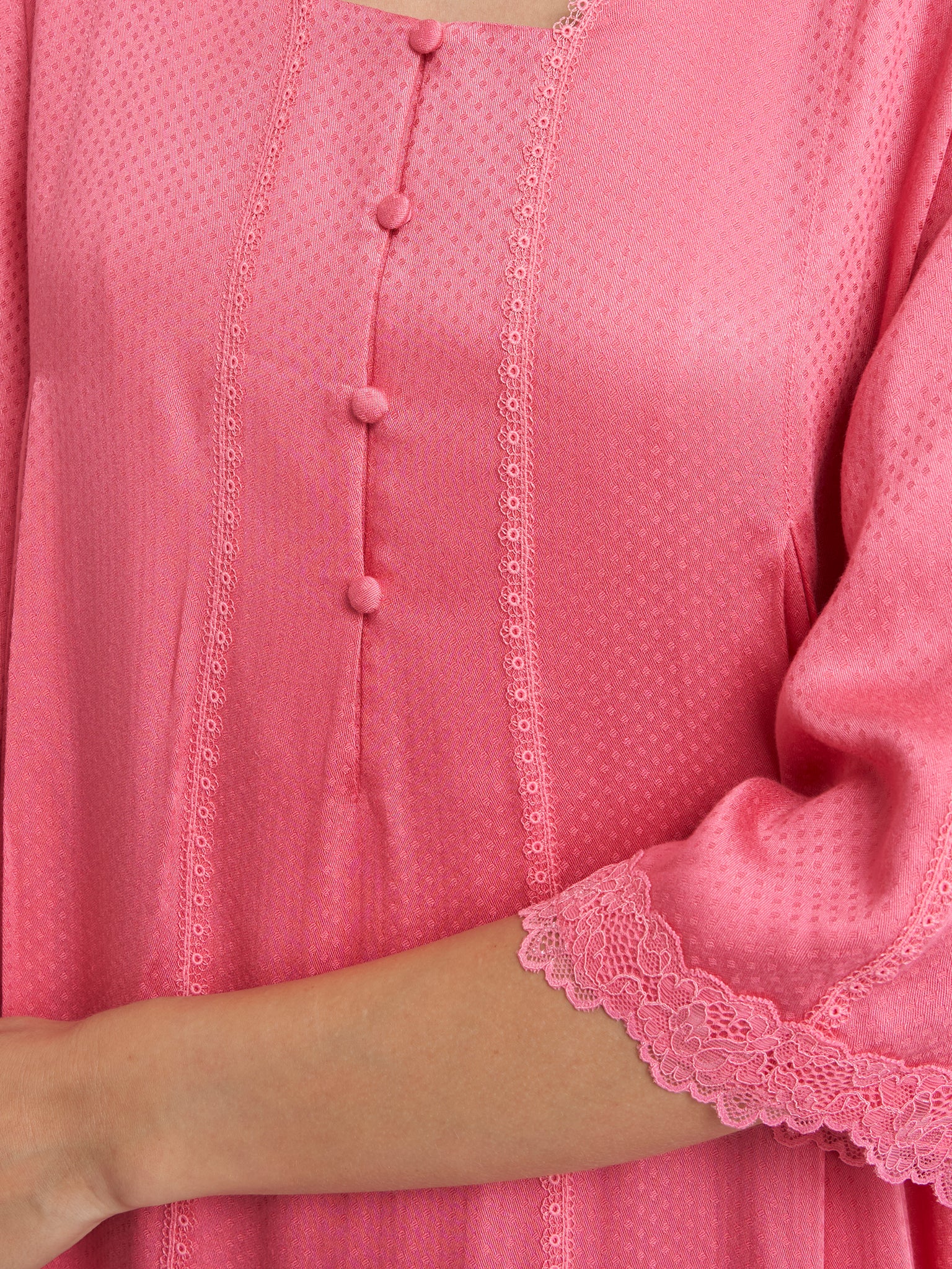 Salmon Pink Jacquard Rayon Nightwear (CNH433) - Image 5