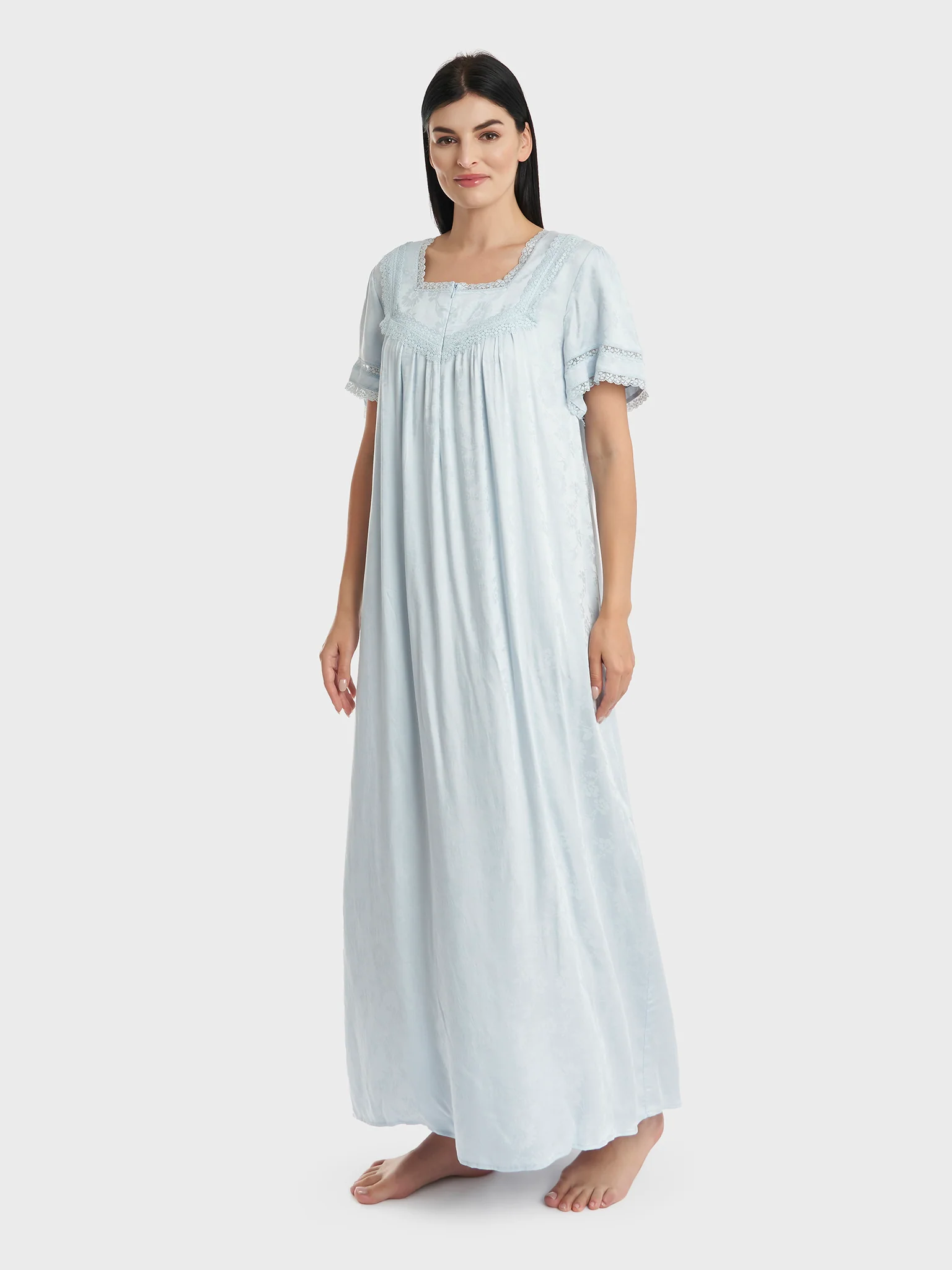 Sky Blue Jacquard Rayon Nightwear (CNH436) - Image 3