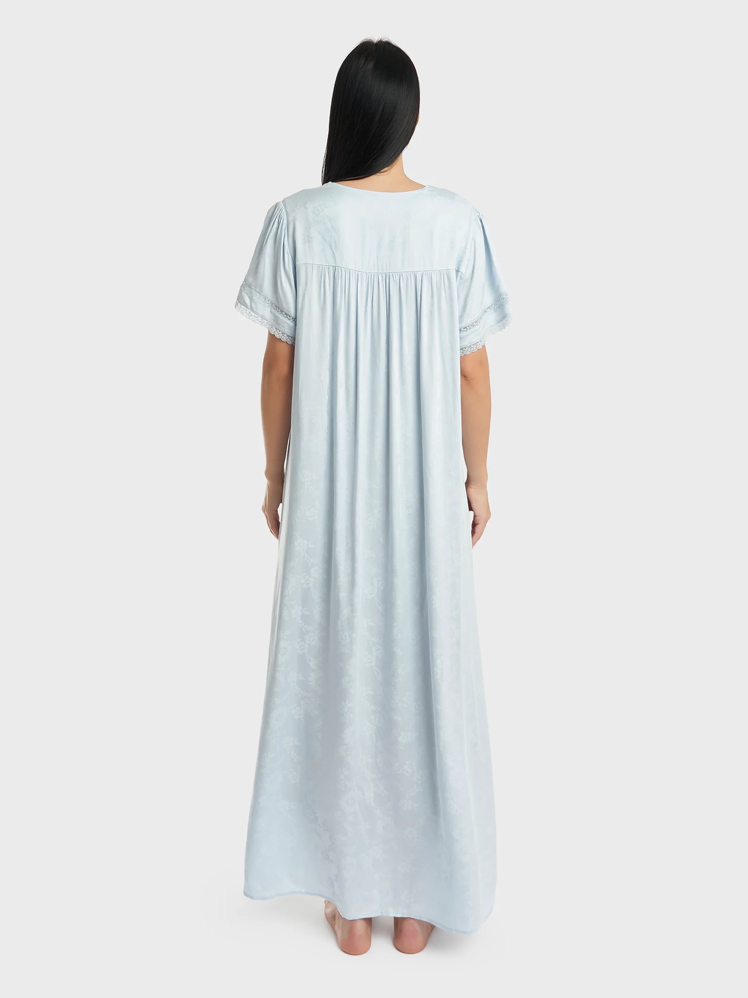 Sky Blue Jacquard Rayon Nightwear (CNH436) - Image 4